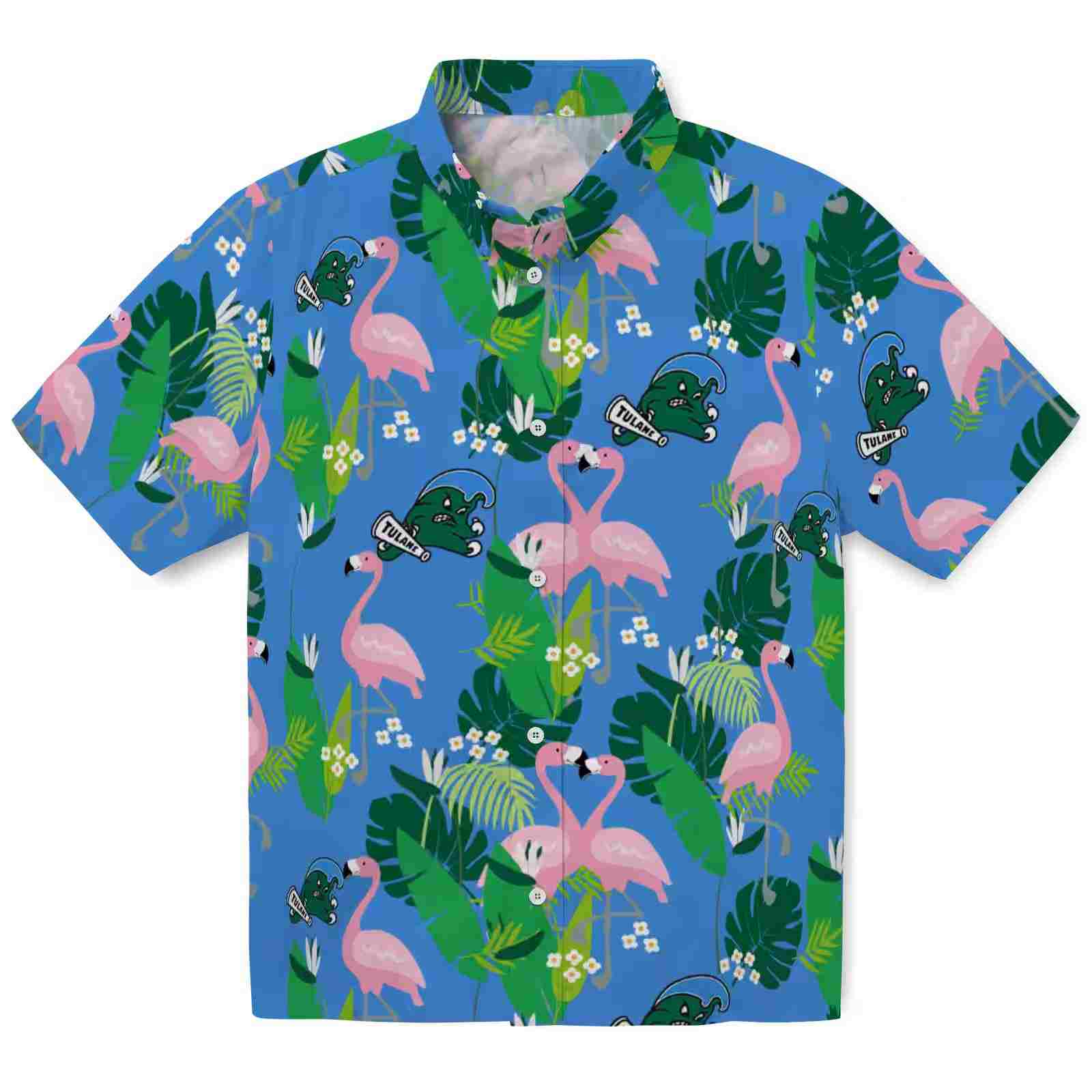 Tulane Green Wave Flamingo Foliage Green Hawaiian Shirt