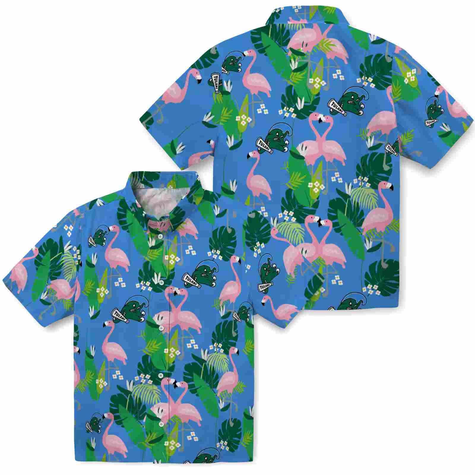 tulane green wave flamingo foliage green hawaiian shirt high quality