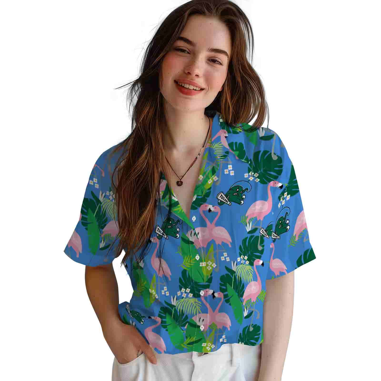 tulane green wave flamingo foliage green hawaiian shirt latest model