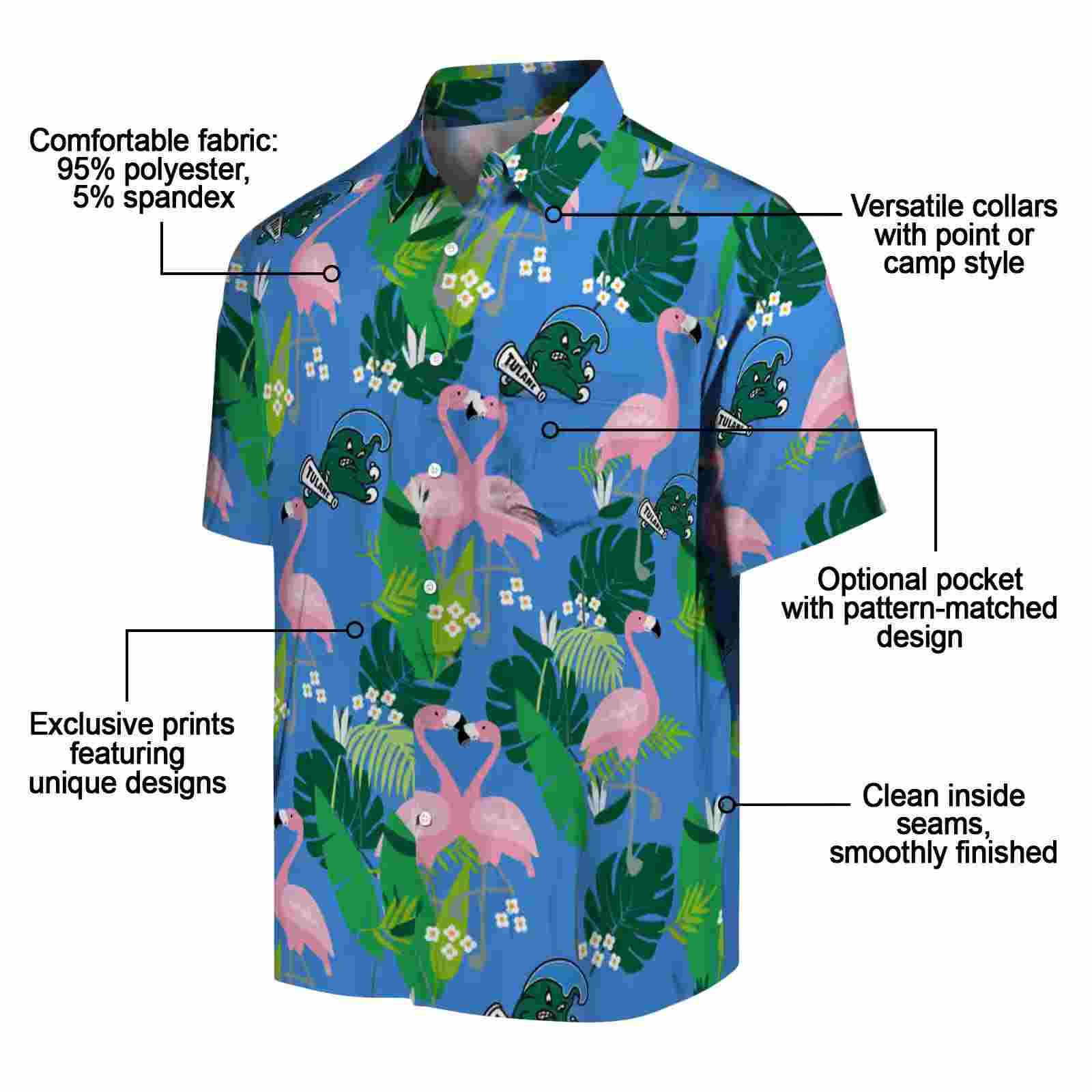 tulane green wave flamingo foliage green hawaiian shirt new arrival