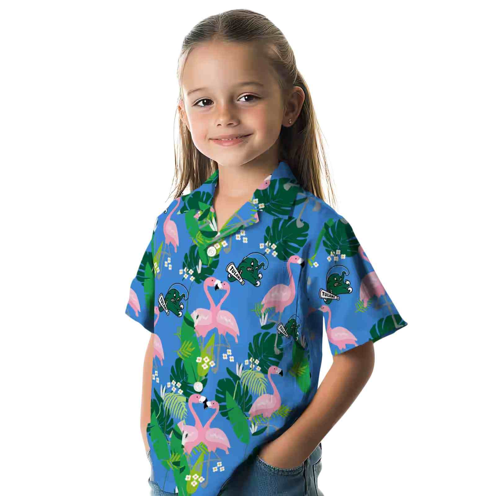 tulane green wave flamingo foliage green hawaiian shirt premium grade