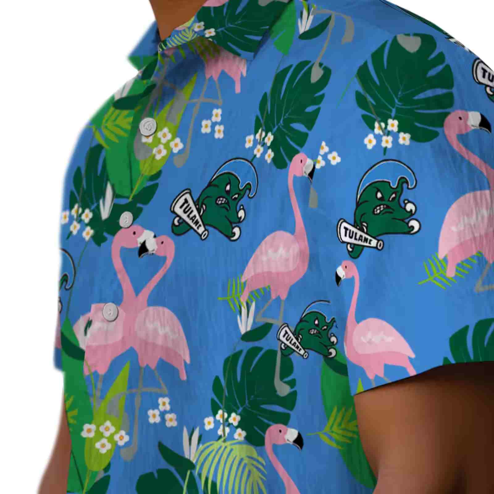 tulane green wave flamingo foliage green hawaiian shirt trendy