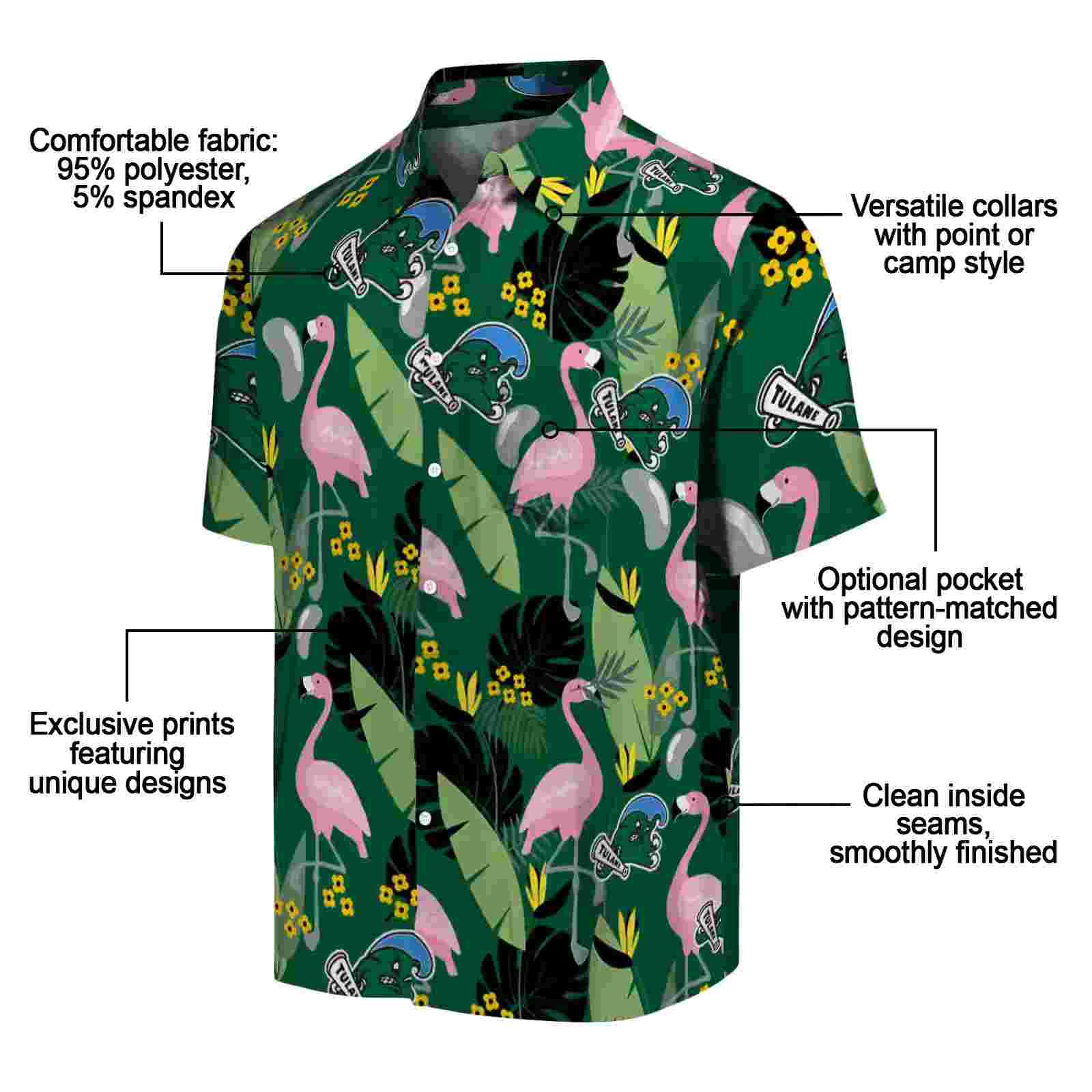 tulane green wave flamingo leaves green hawaiian shirt new arrival