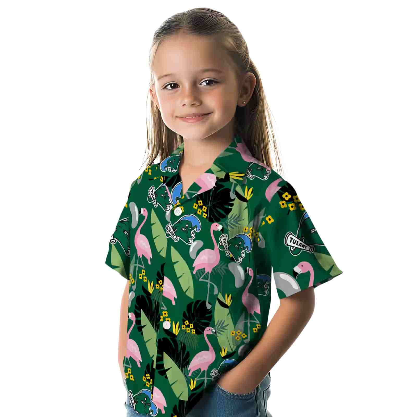 tulane green wave flamingo leaves green hawaiian shirt premium grade