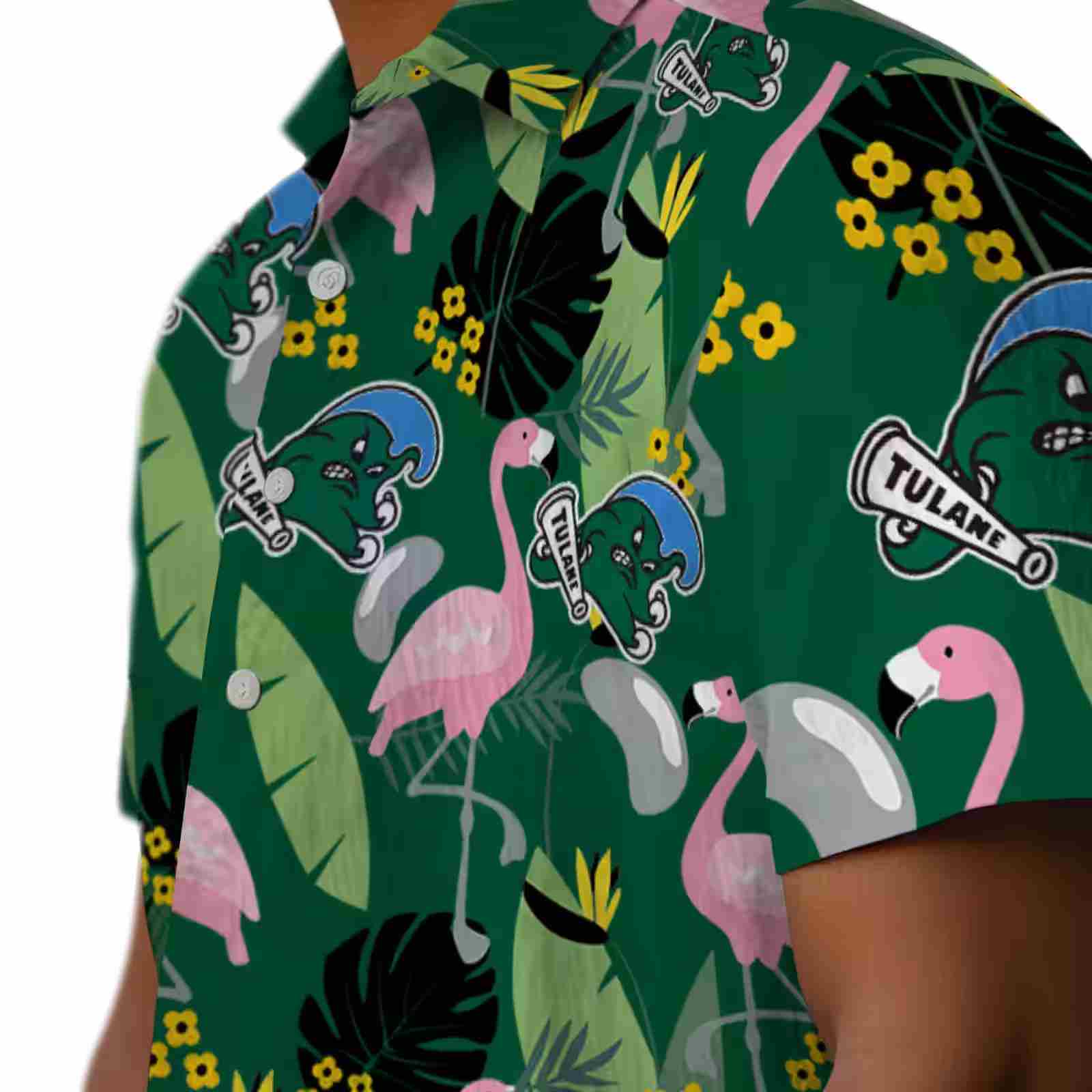 tulane green wave flamingo leaves green hawaiian shirt trendy