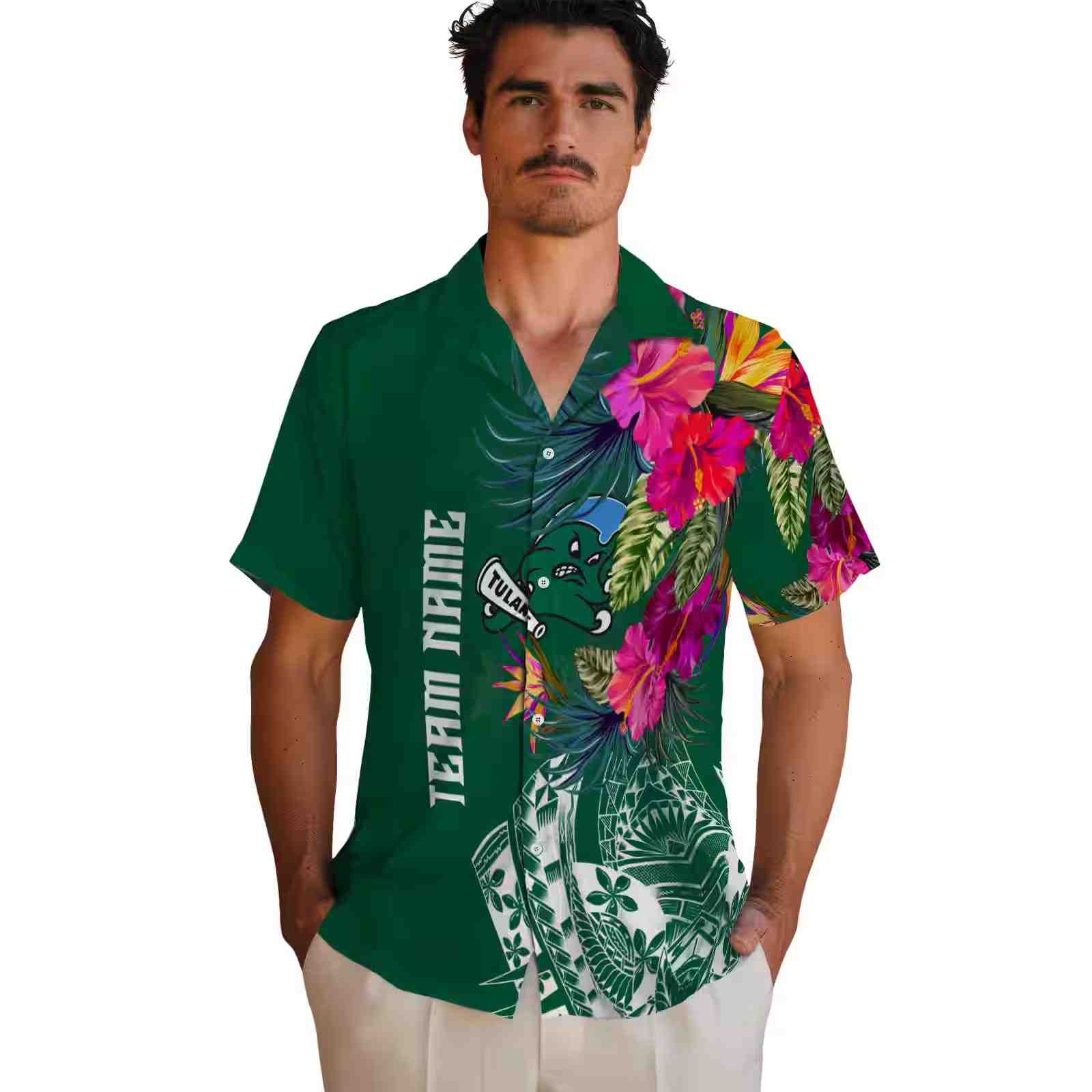 tulane green wave floral polynesian green hawaiian shirt fashion forward