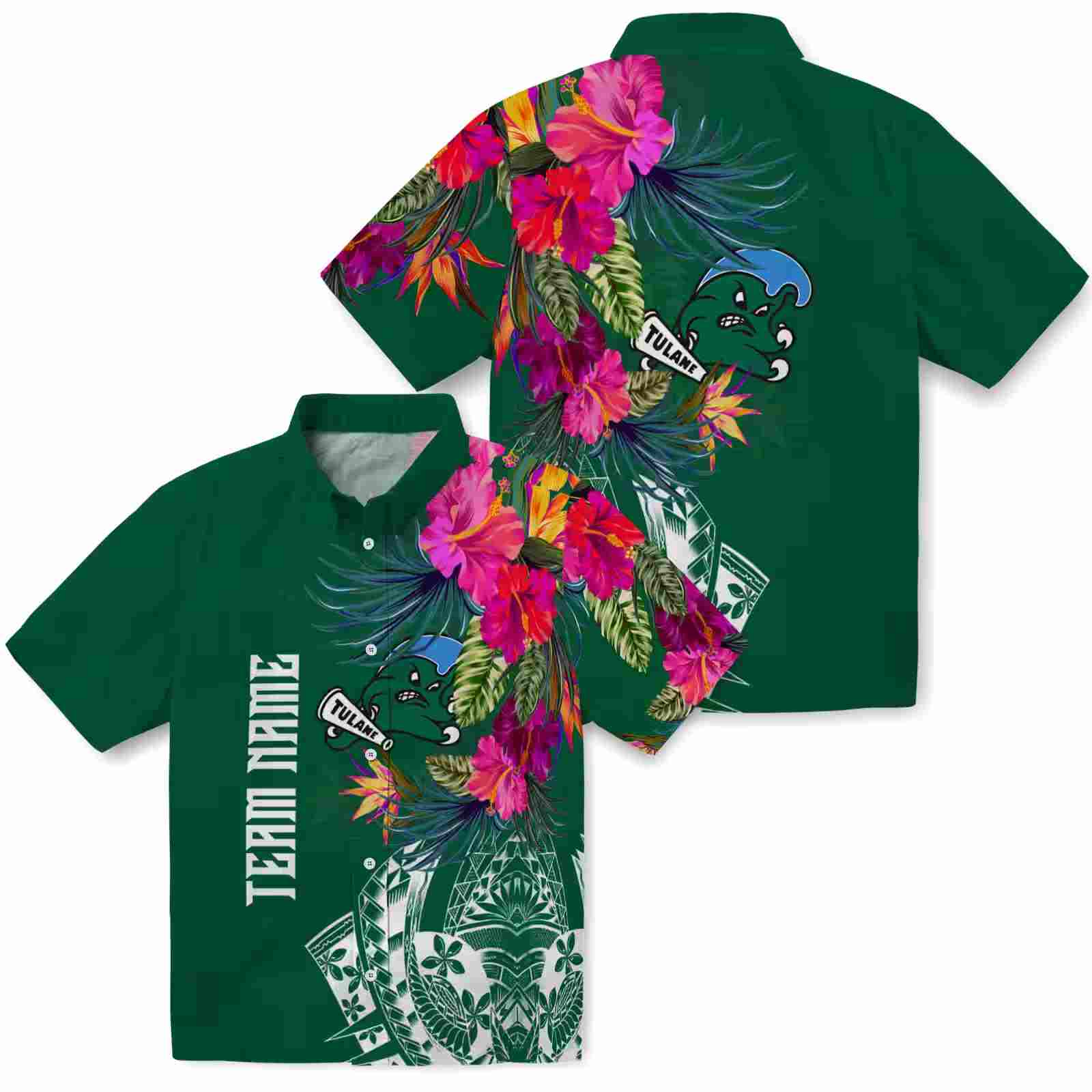 tulane green wave floral polynesian green hawaiian shirt high quality