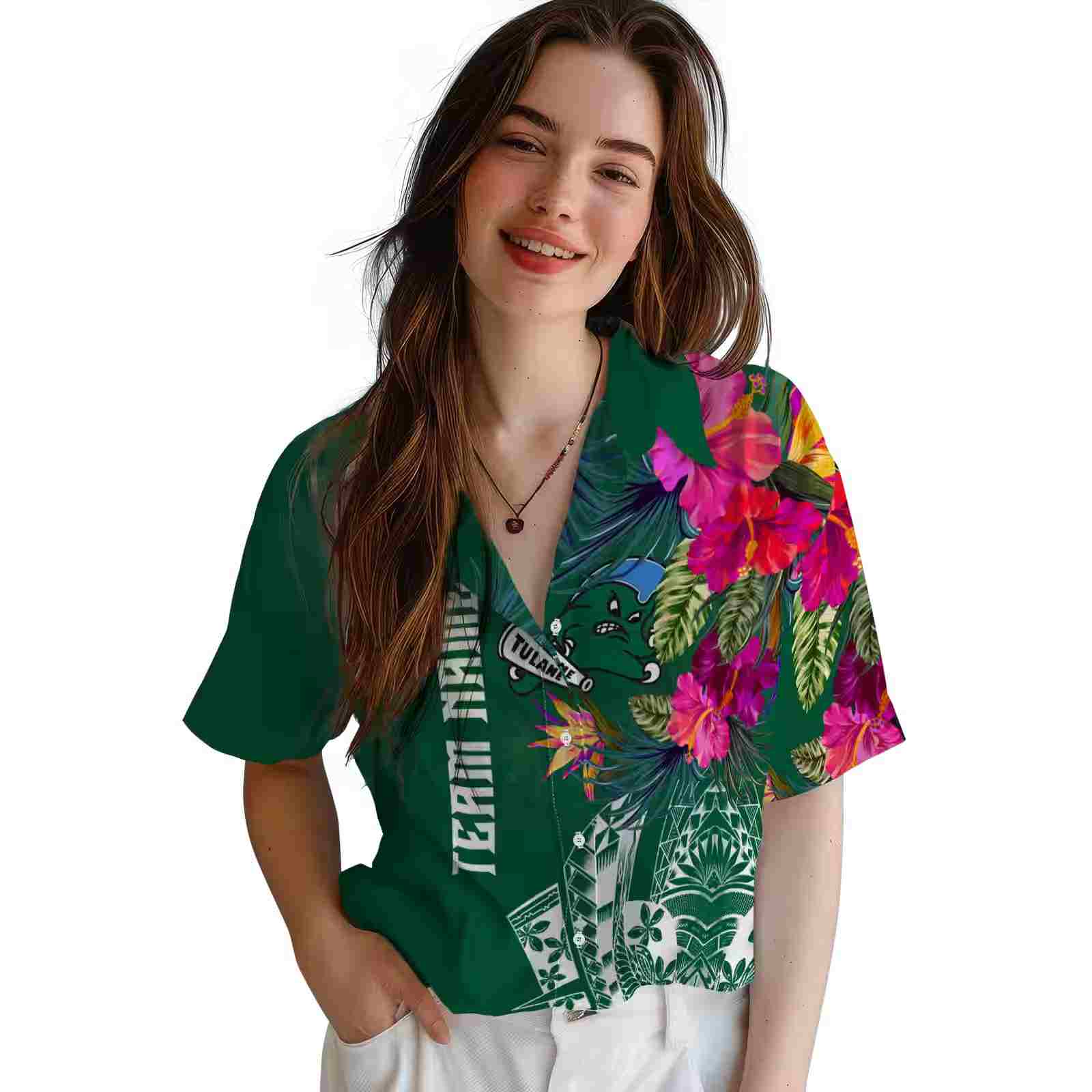 tulane green wave floral polynesian green hawaiian shirt latest model