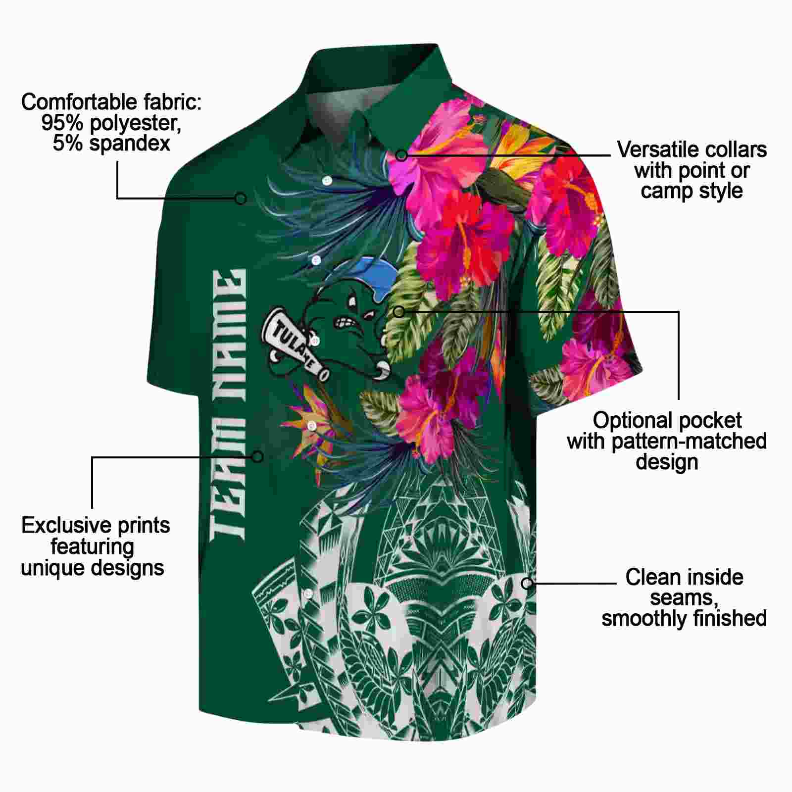 tulane green wave floral polynesian green hawaiian shirt new arrival