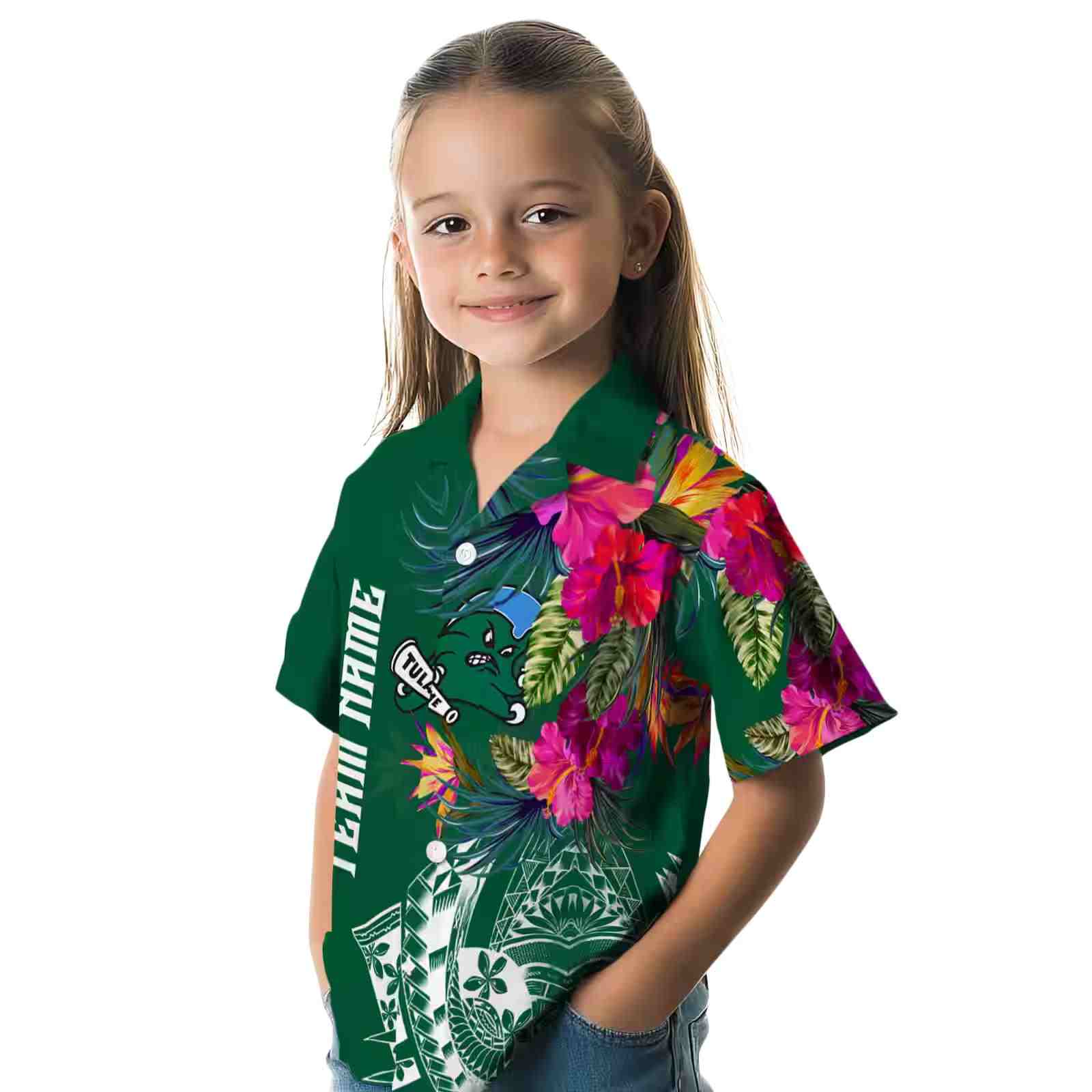 tulane green wave floral polynesian green hawaiian shirt premium grade