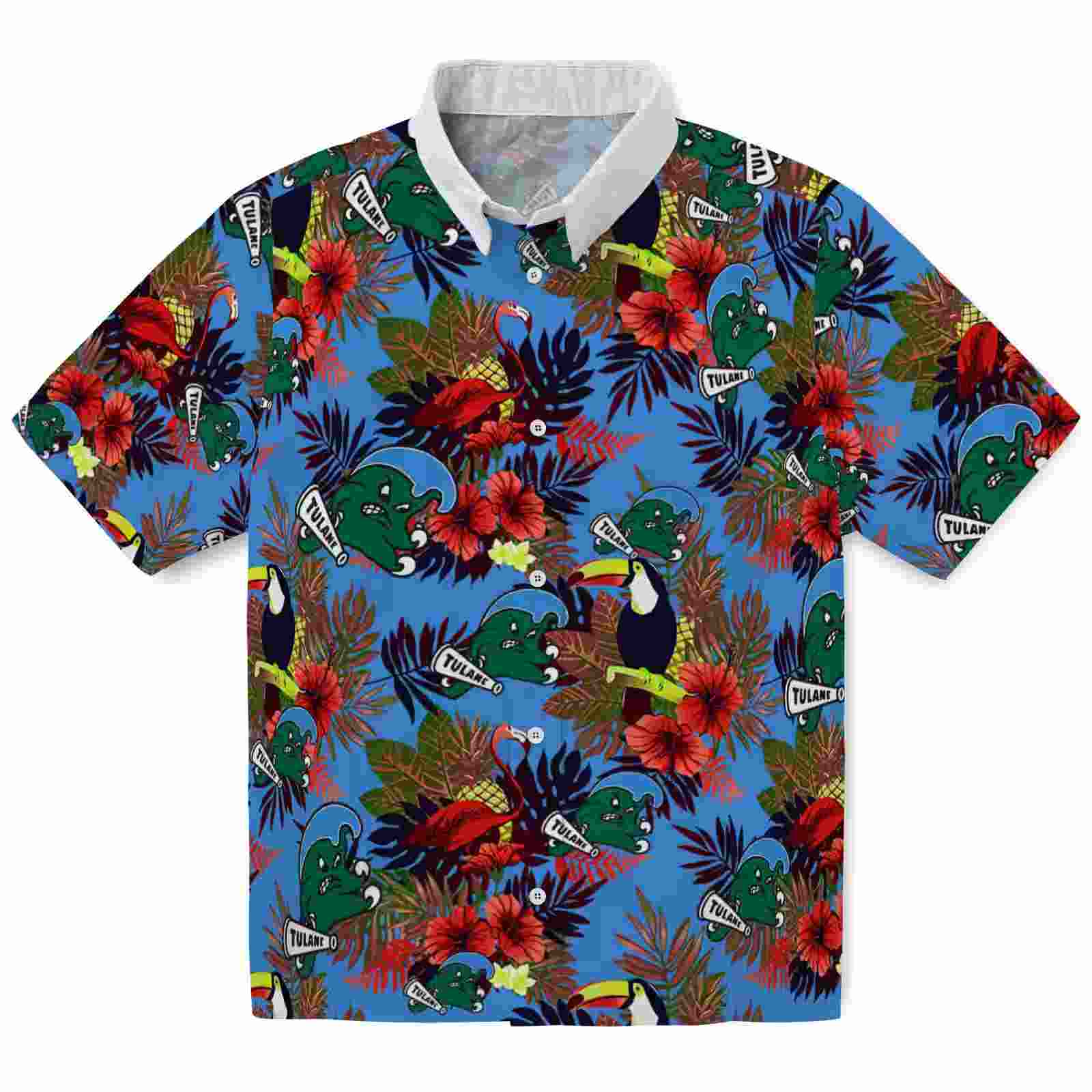 Tulane Green Wave Floral Toucan Green Red Hawaiian Shirt