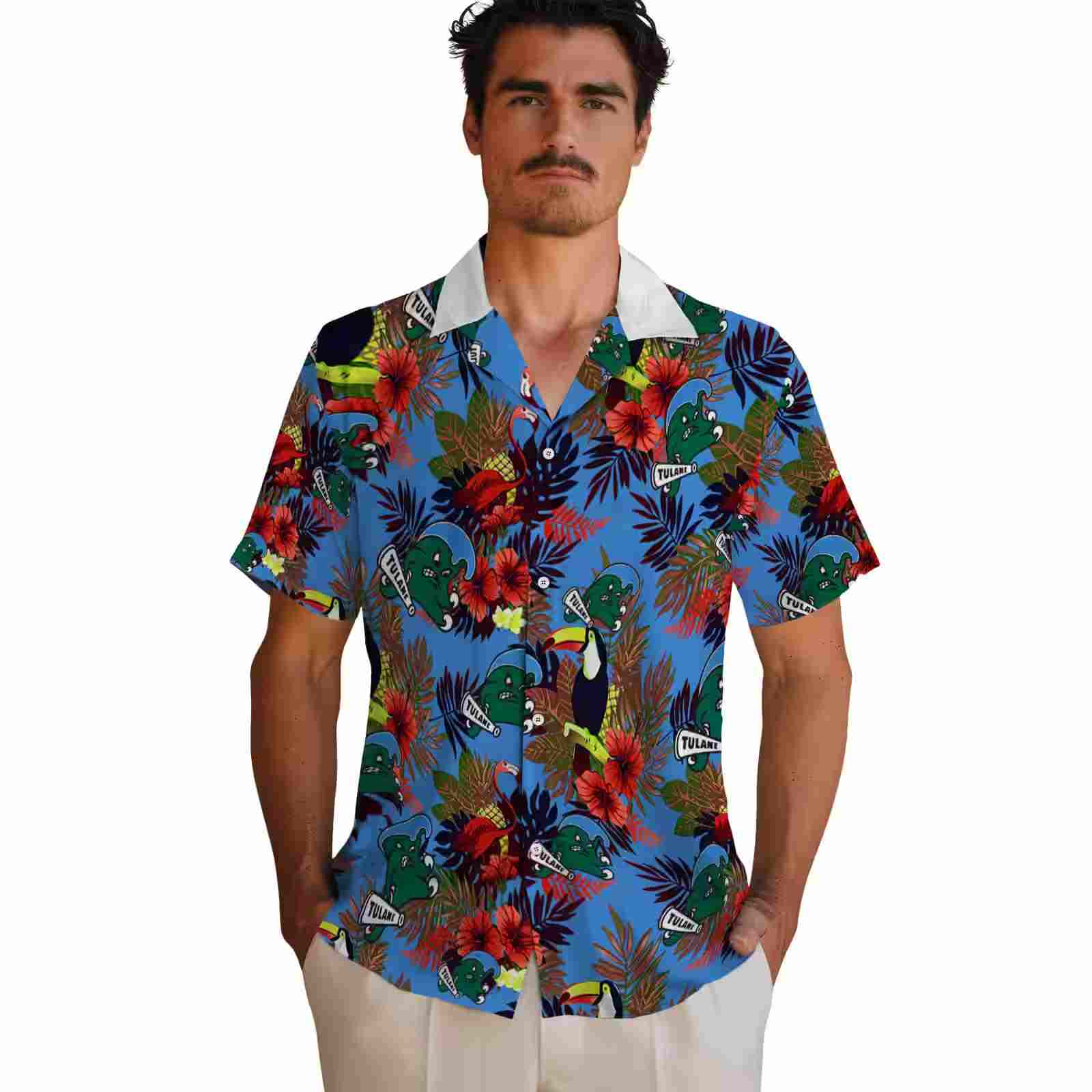 tulane green wave floral toucan green red hawaiian shirt fashion forward