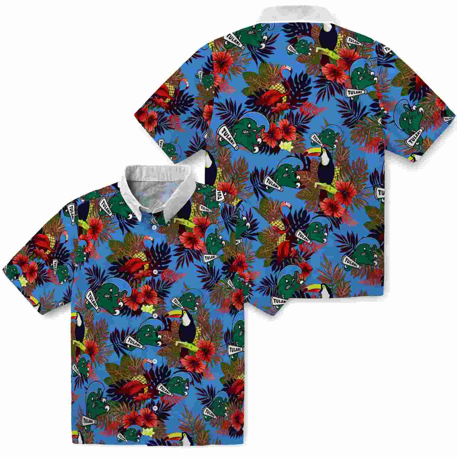 tulane green wave floral toucan green red hawaiian shirt high quality