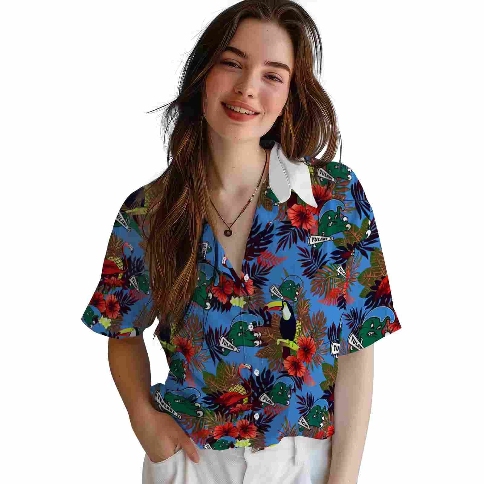 tulane green wave floral toucan green red hawaiian shirt latest model