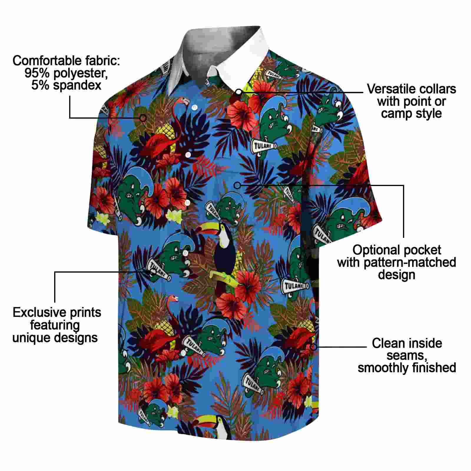 tulane green wave floral toucan green red hawaiian shirt new arrival