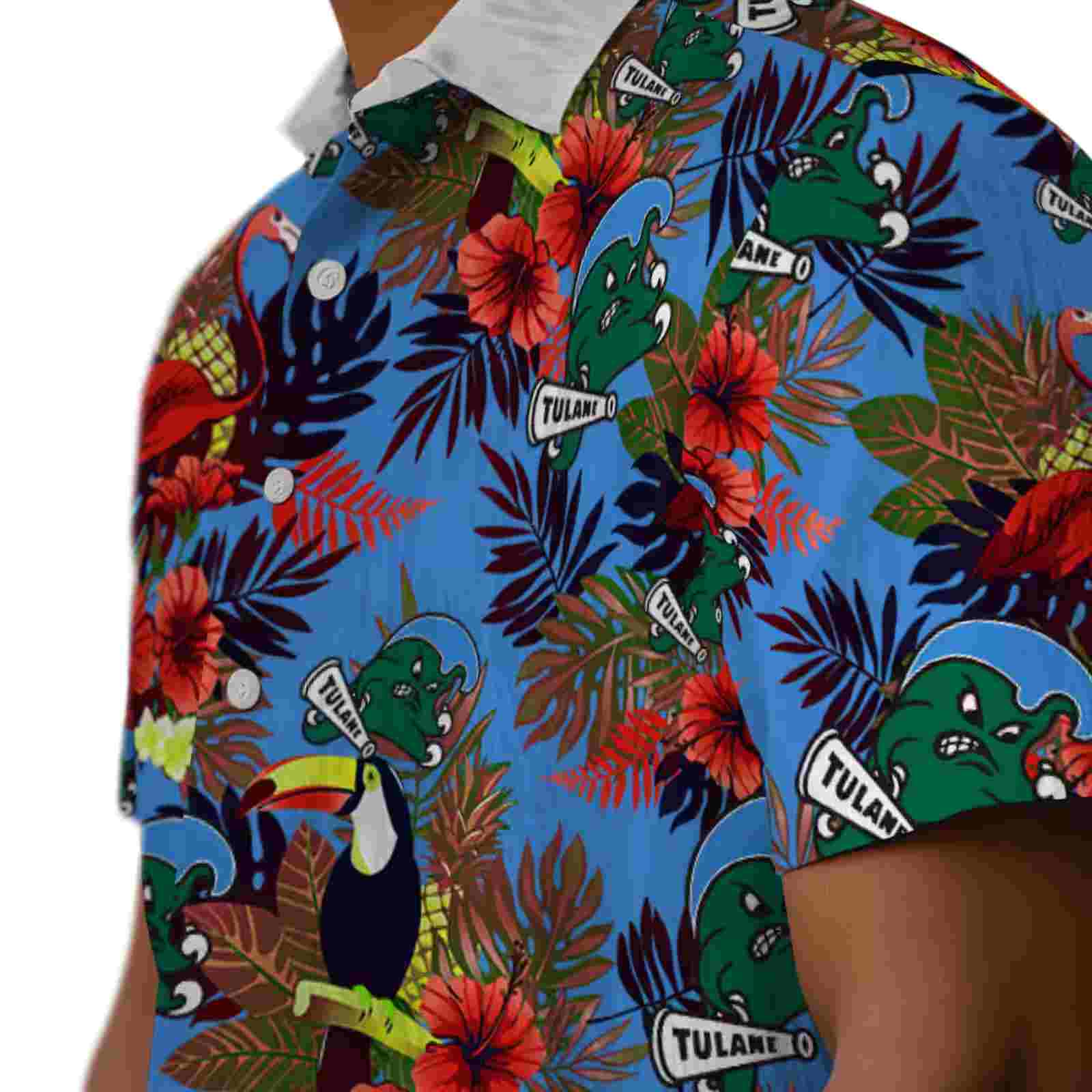 tulane green wave floral toucan green red hawaiian shirt trendy