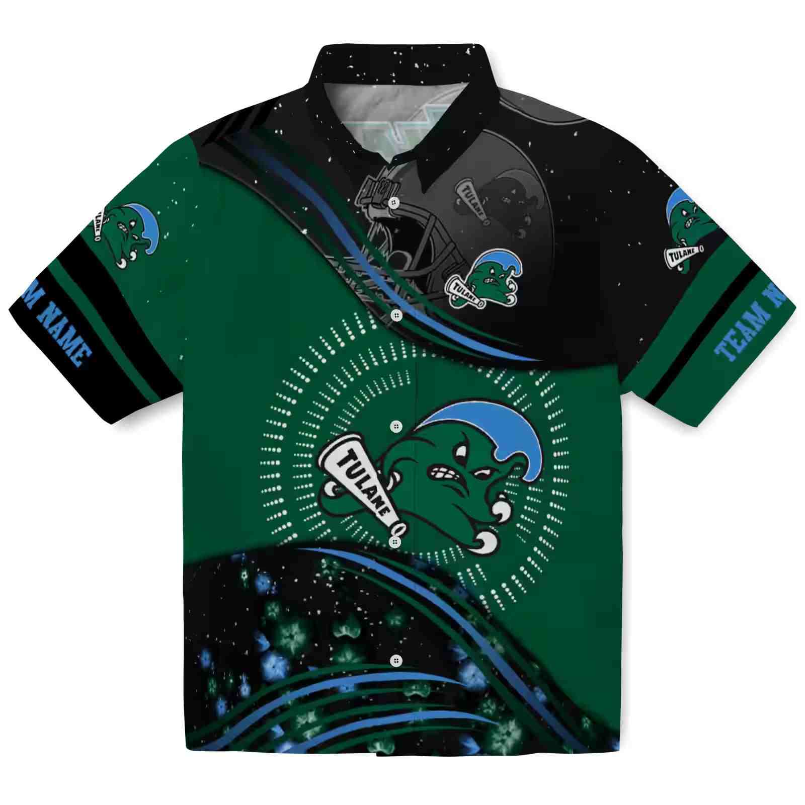 Tulane Green Wave Football Wave Green Black Hawaiian Shirt