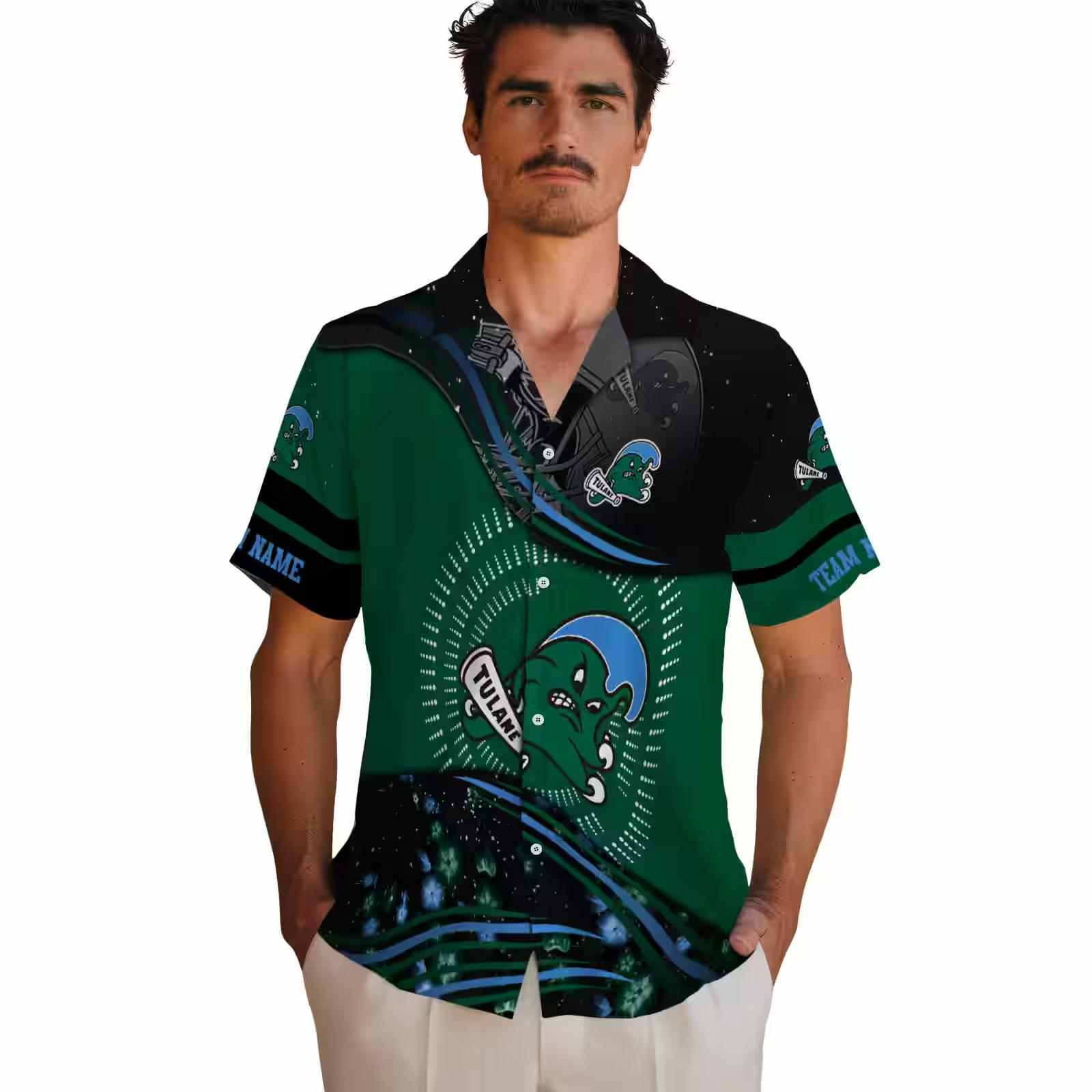 tulane green wave football wave green black hawaiian shirt fashion forward