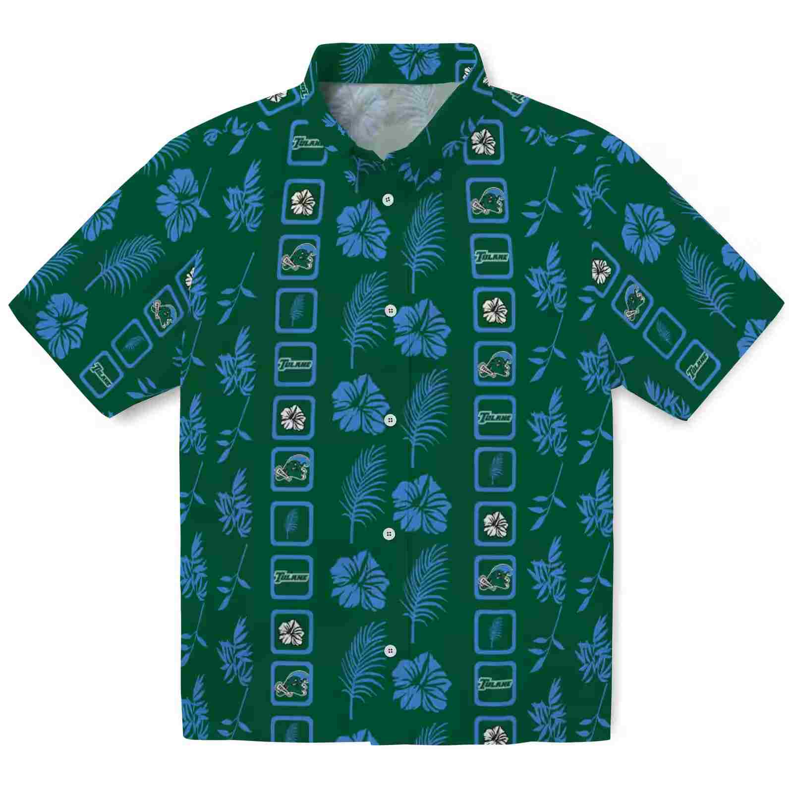 Tulane Green Wave Framed Floral Green Hawaiian Shirt