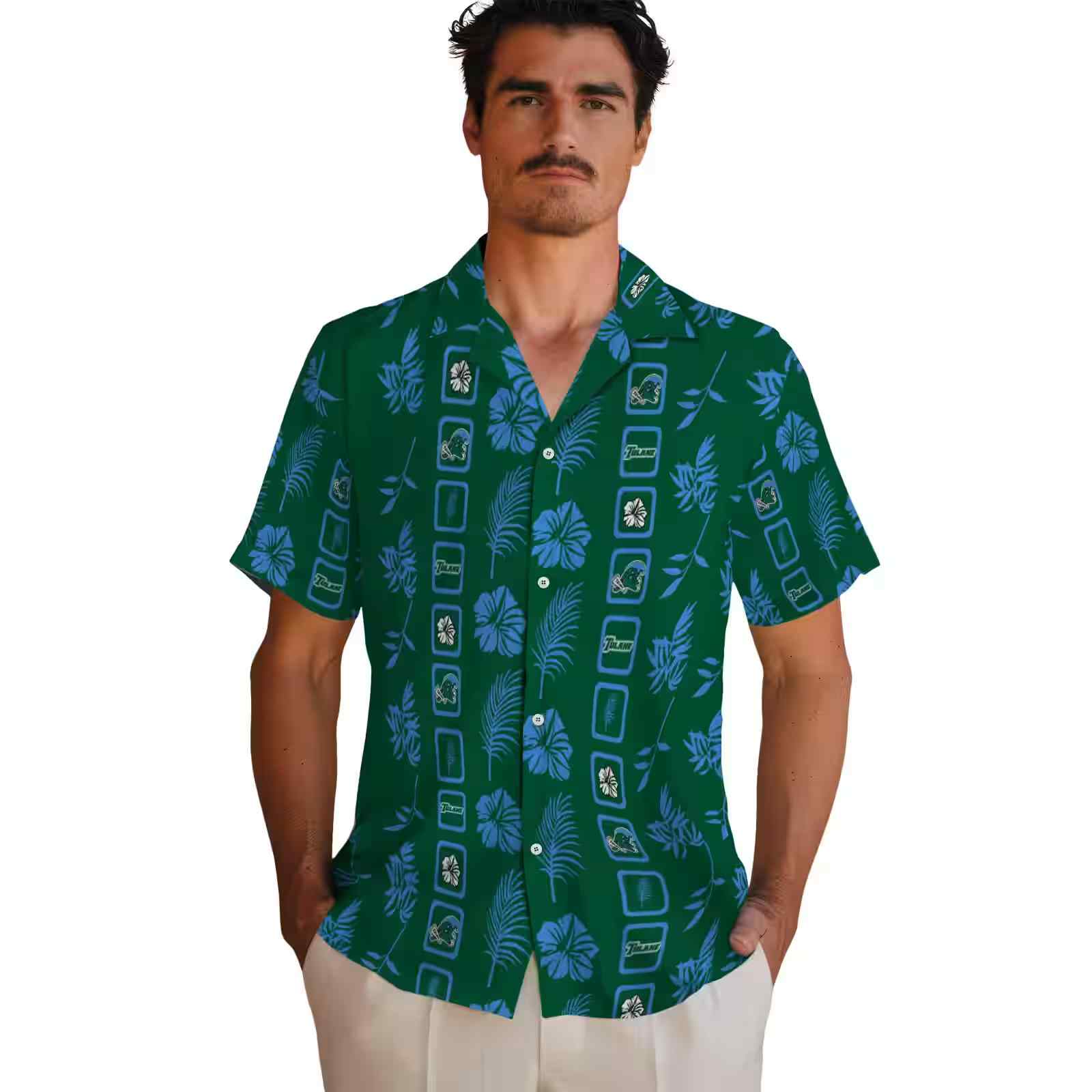 tulane green wave framed floral green hawaiian shirt fashion forward