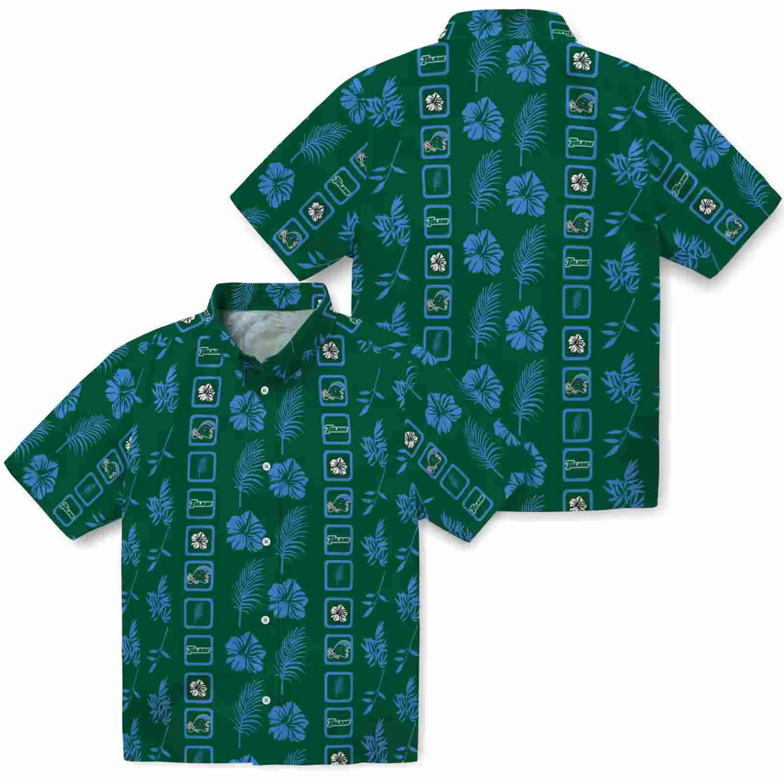 tulane green wave framed floral green hawaiian shirt high quality