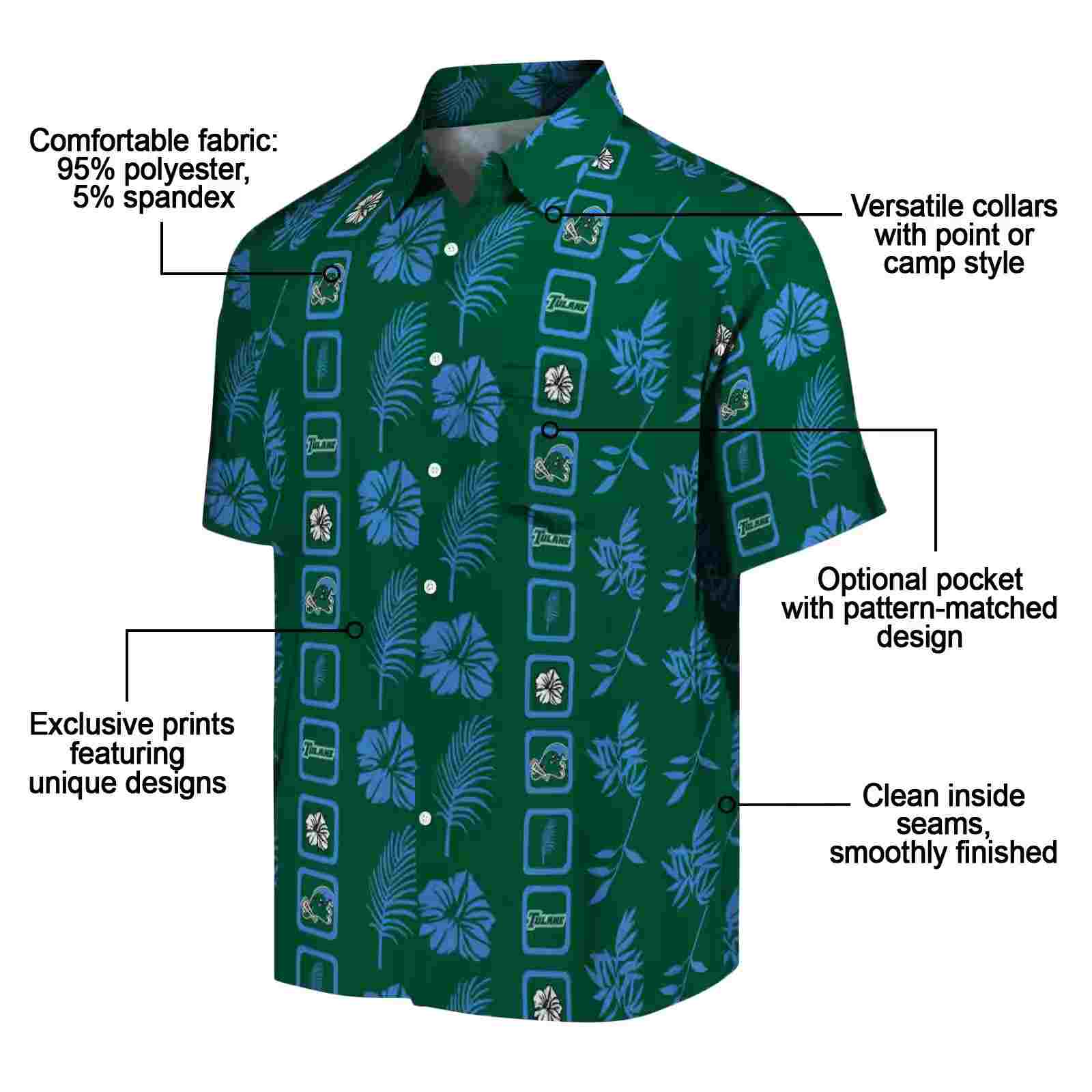 tulane green wave framed floral green hawaiian shirt new arrival