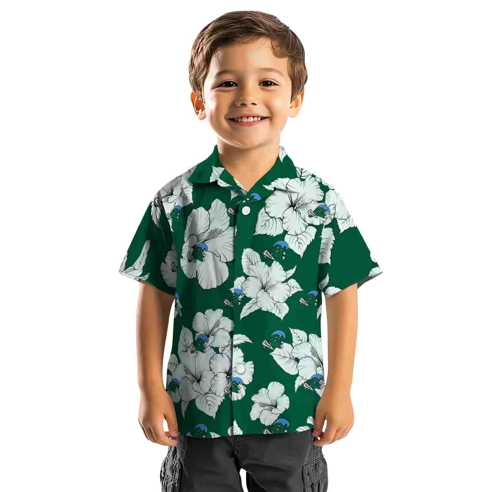 tulane green wave hibiscus blooms green white hawaiian shirt top rated