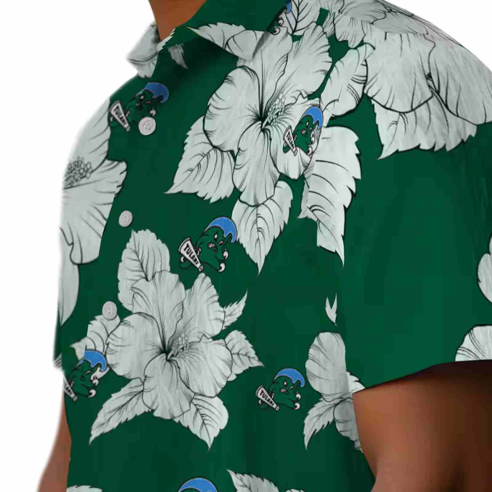 tulane green wave hibiscus blooms green white hawaiian shirt trendy