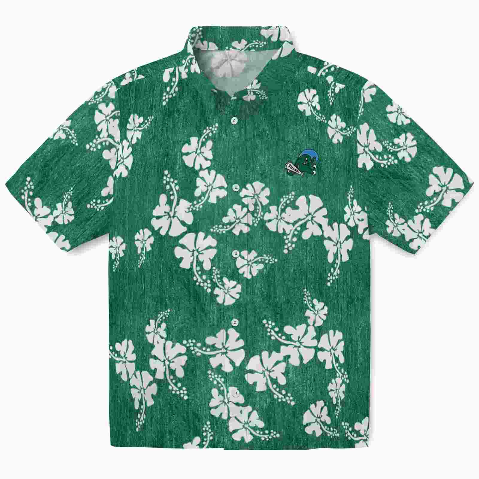 Tulane Green Wave Hibiscus Clusters Green Hawaiian Shirt