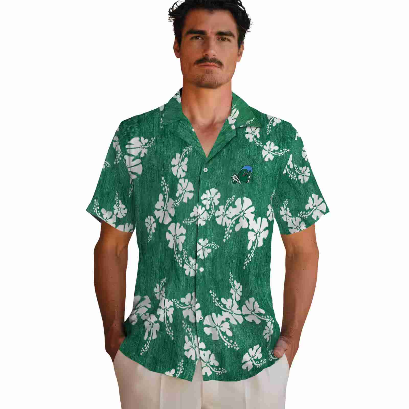 tulane green wave hibiscus clusters green hawaiian shirt fashion forward