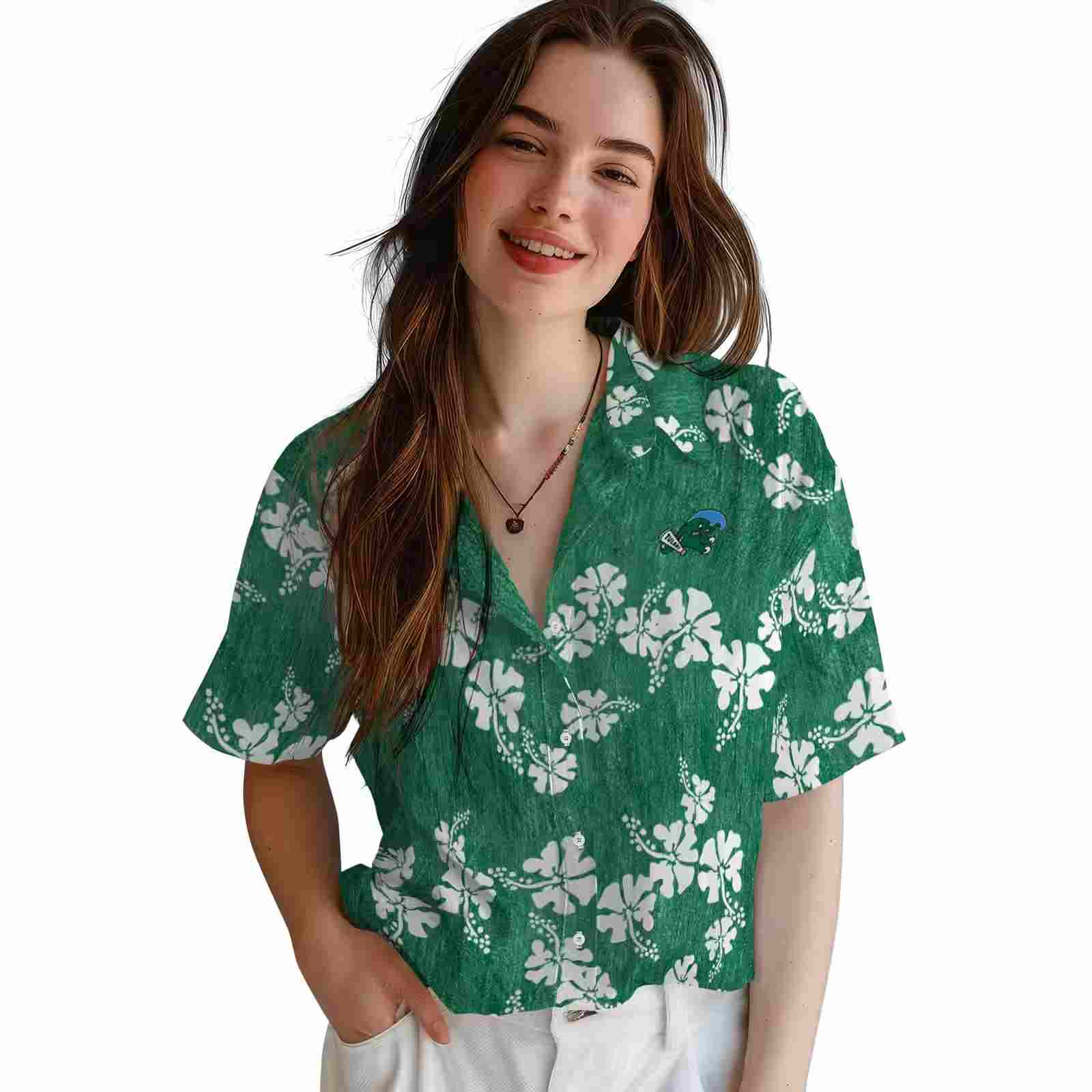 tulane green wave hibiscus clusters green hawaiian shirt latest model