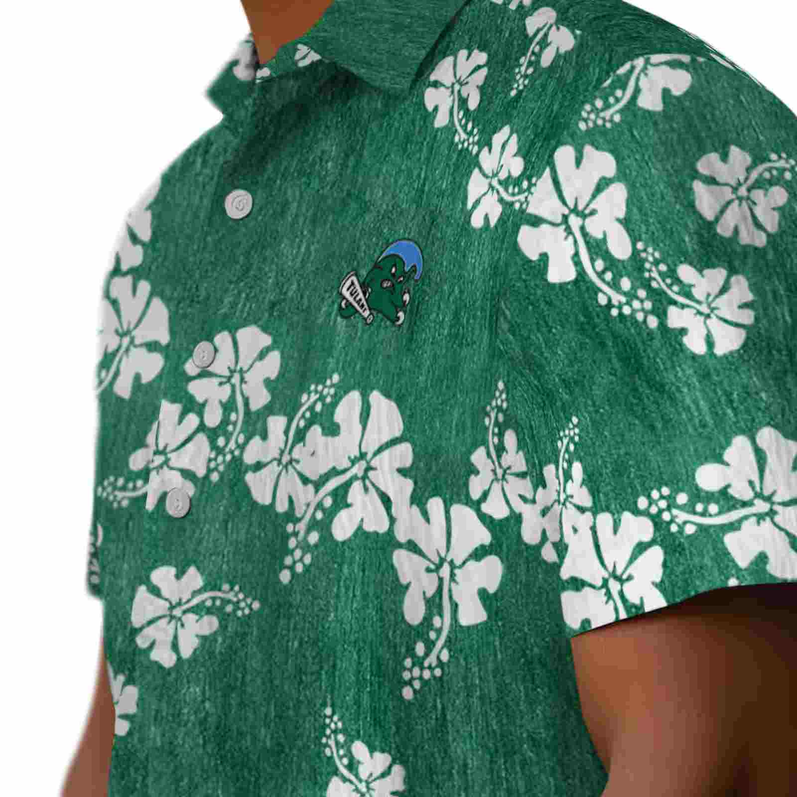 tulane green wave hibiscus clusters green hawaiian shirt trendy