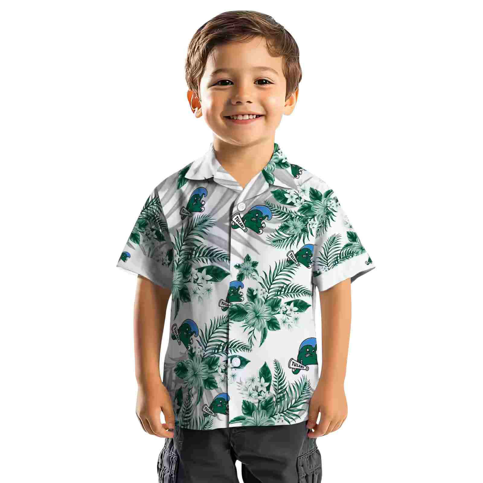 tulane green wave hibiscus palm leaves green white hawaiian shirt top rated