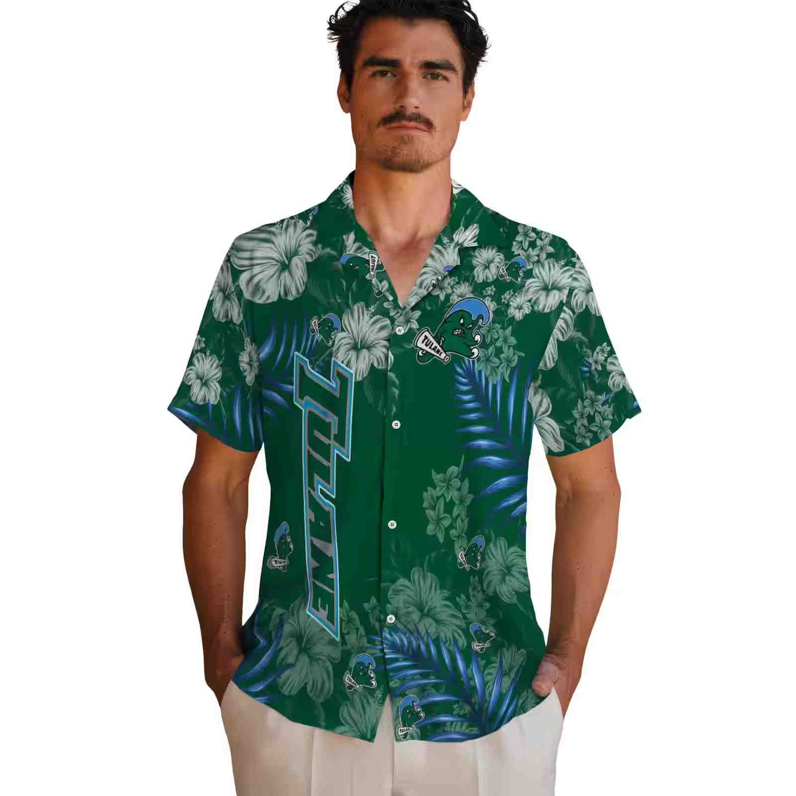 tulane green wave hibiscus print green hawaiian shirt fashion forward