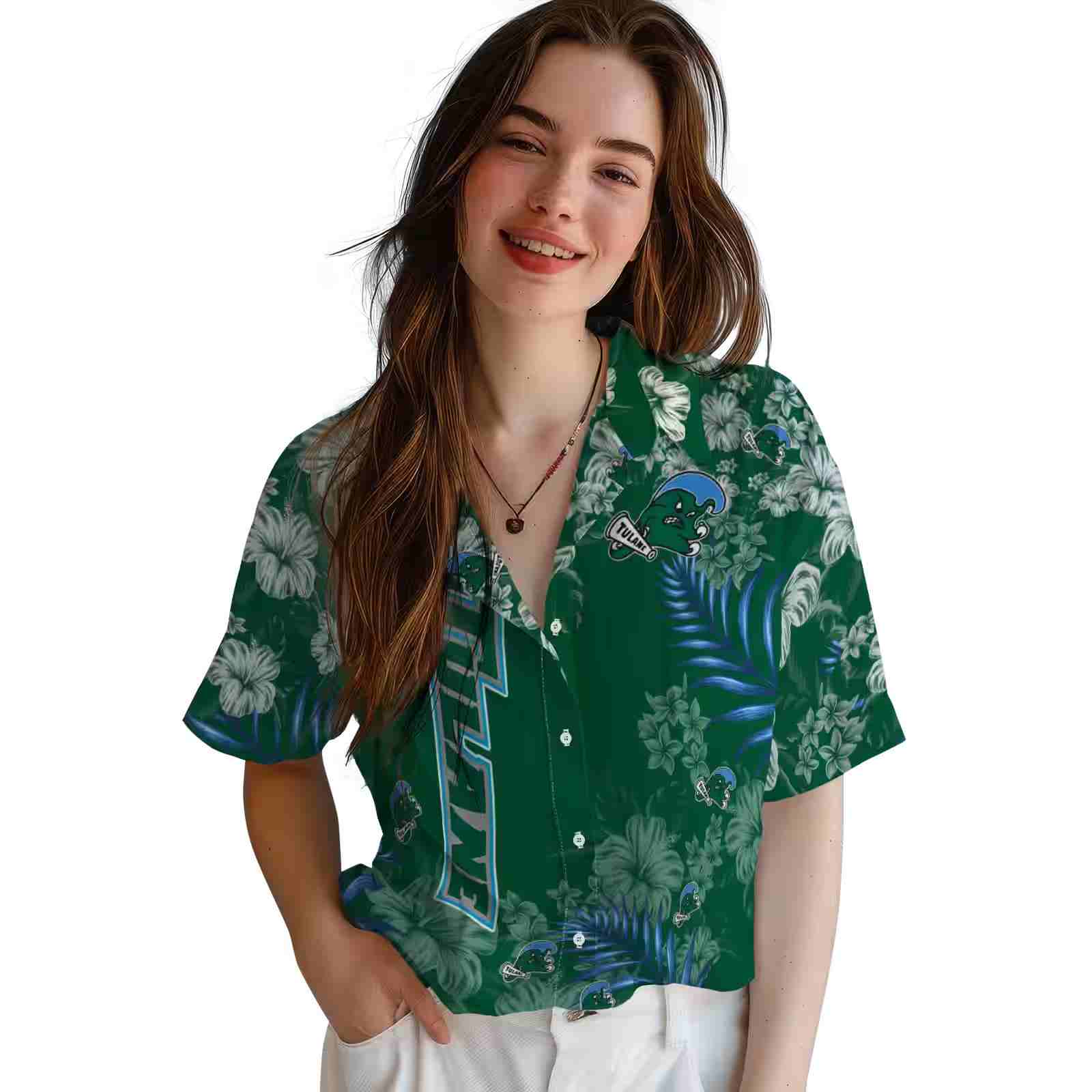 tulane green wave hibiscus print green hawaiian shirt latest model