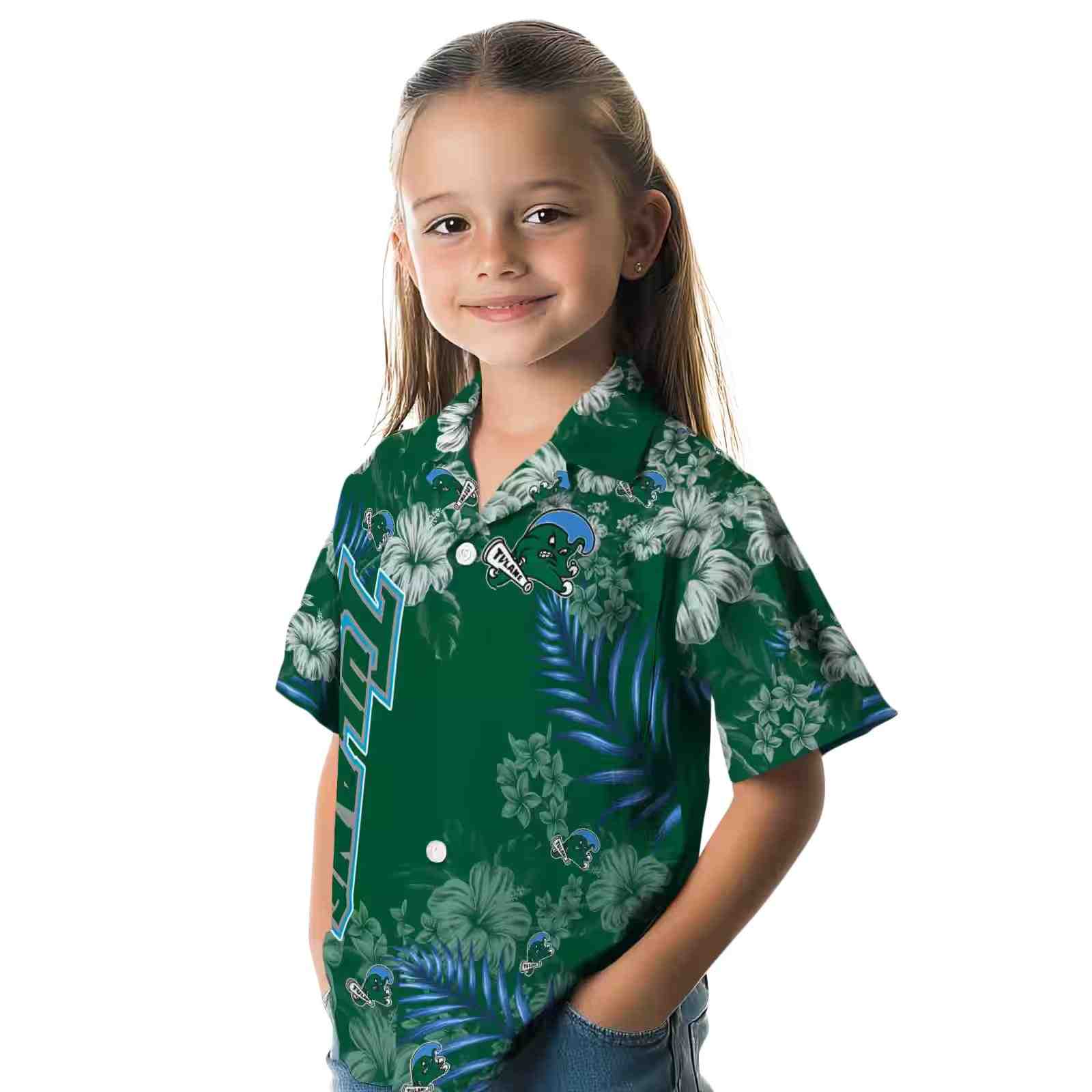 tulane green wave hibiscus print green hawaiian shirt premium grade