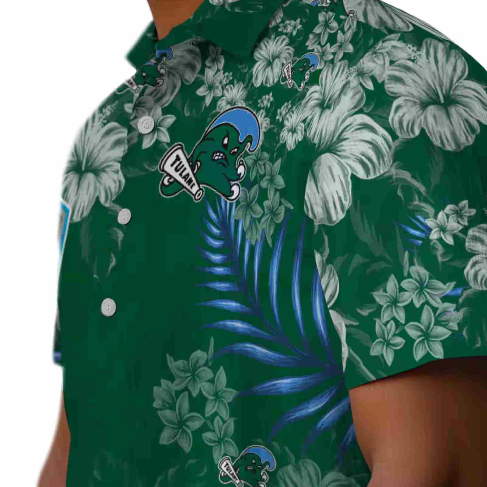 tulane green wave hibiscus print green hawaiian shirt trendy