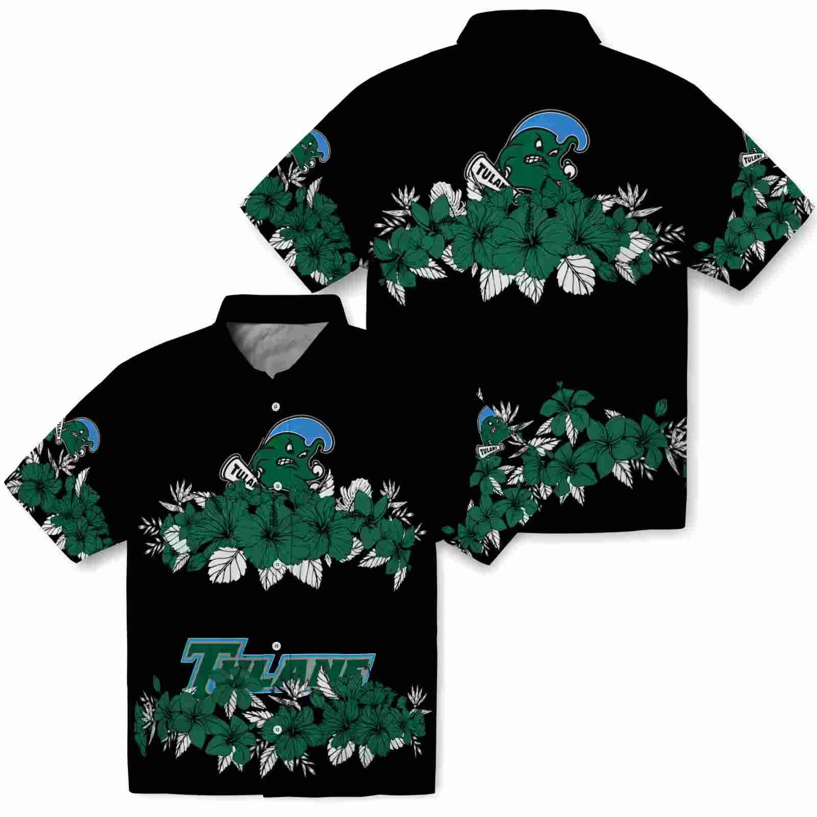 tulane green wave hibiscus stripe green black hawaiian shirt high quality