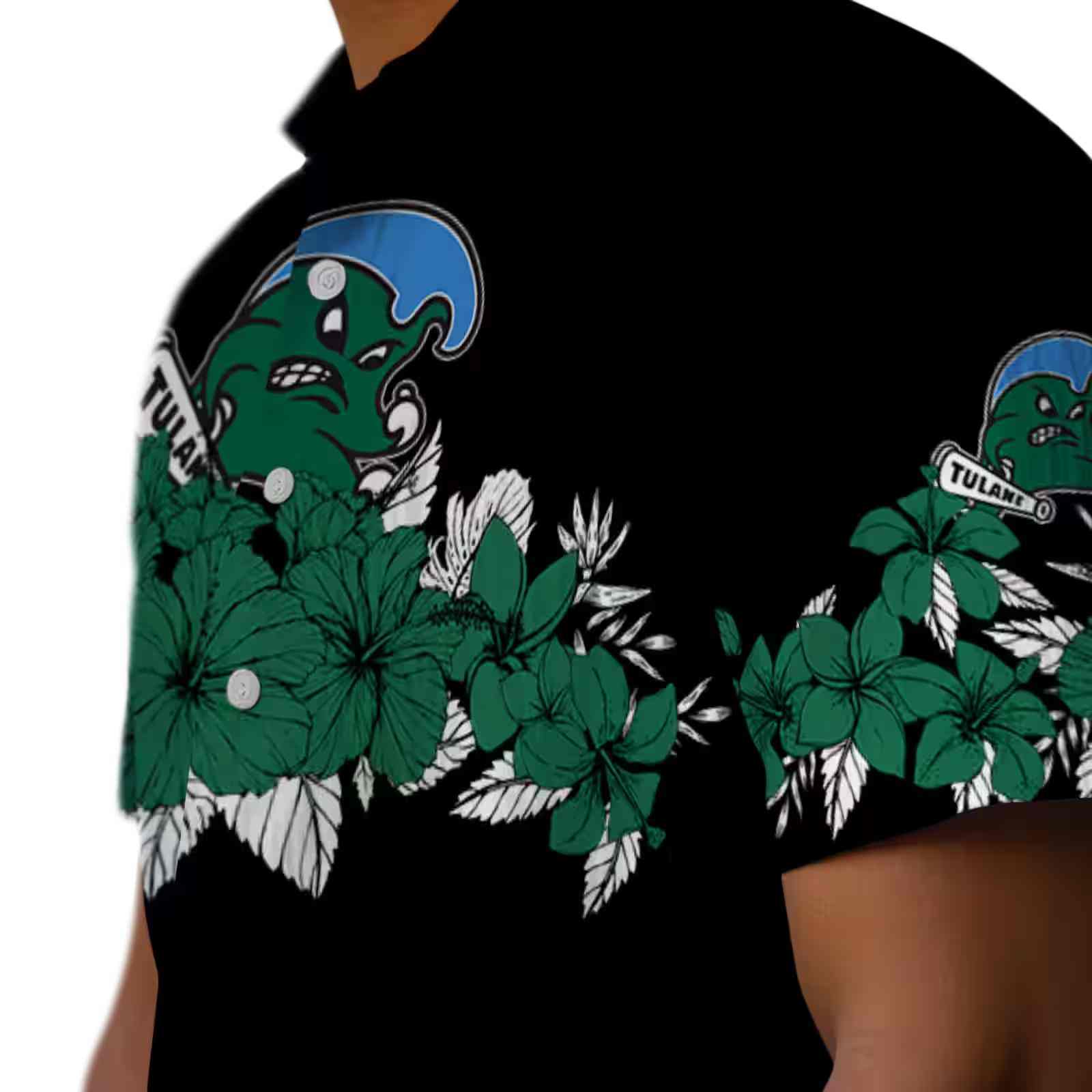 tulane green wave hibiscus stripe green black hawaiian shirt trendy