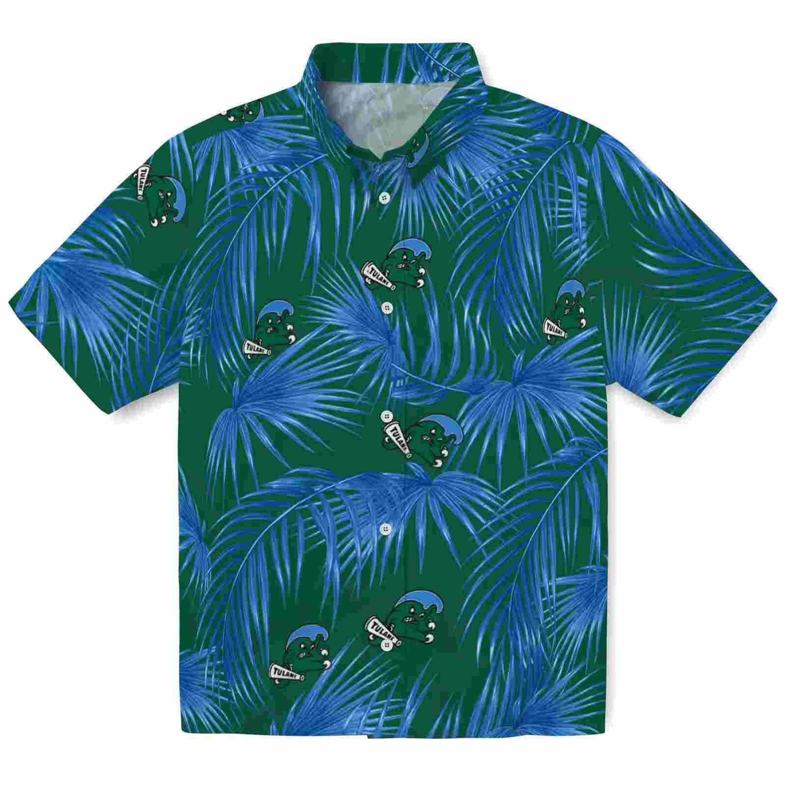 Tulane Green Wave Leafy Palms Green Hawaiian Shirt