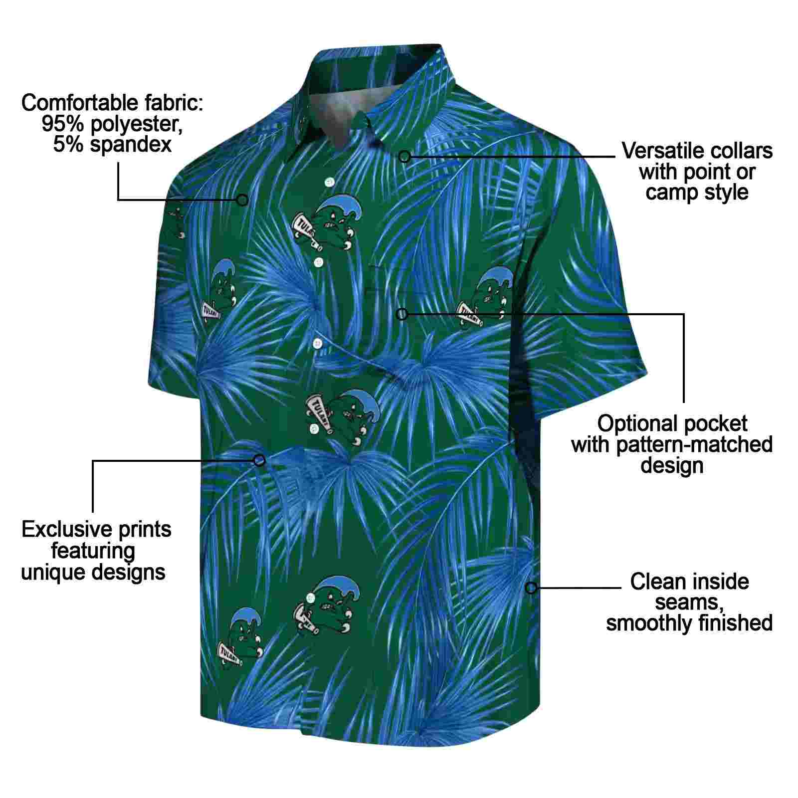 tulane green wave leafy palms green hawaiian shirt new arrival