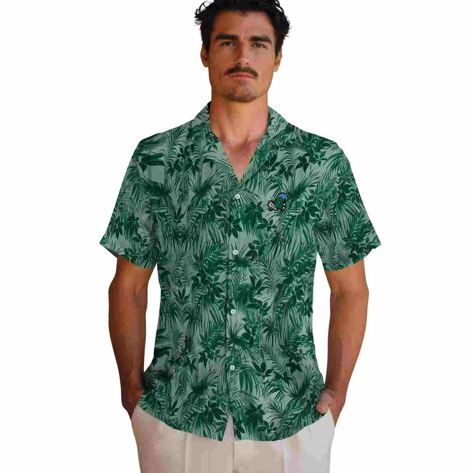 tulane green wave leafy pattern green hawaiian shirt fashion forward