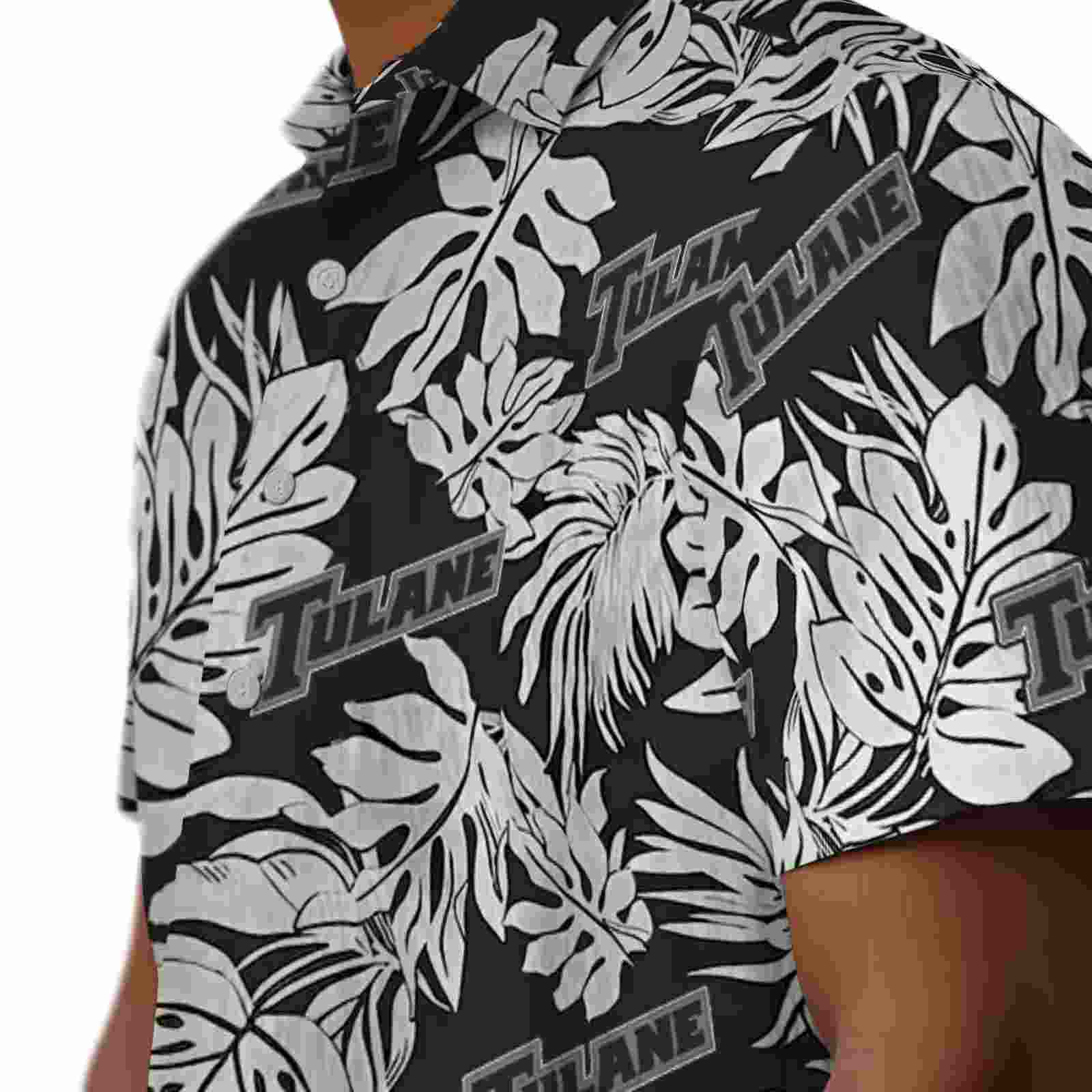 tulane green wave monstera leaf pattern black hawaiian shirt trendy