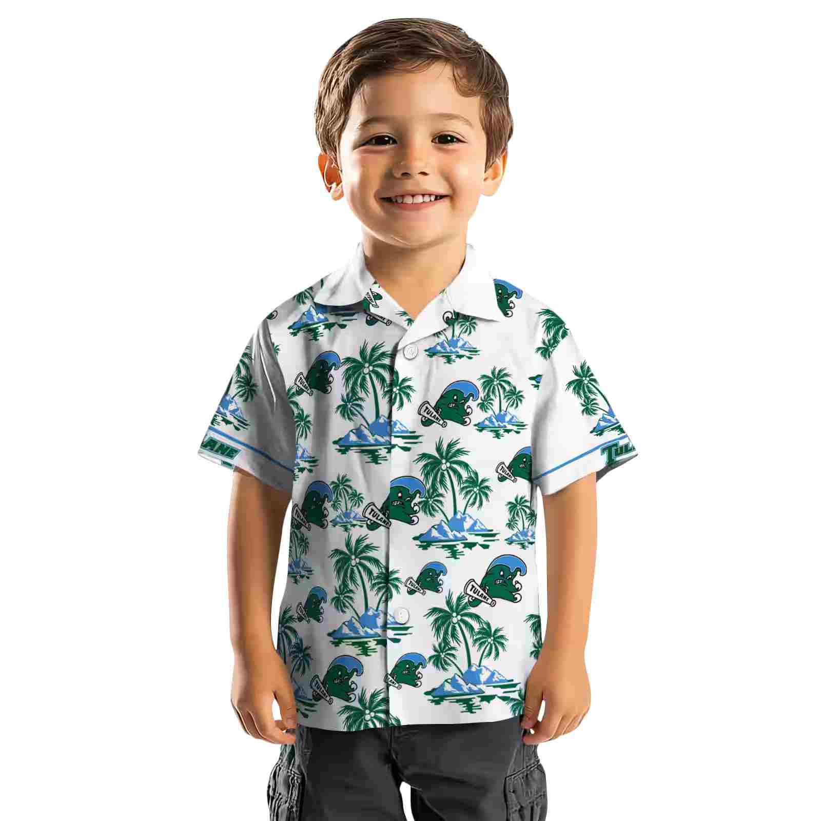 tulane green wave palm island print green white hawaiian shirt top rated