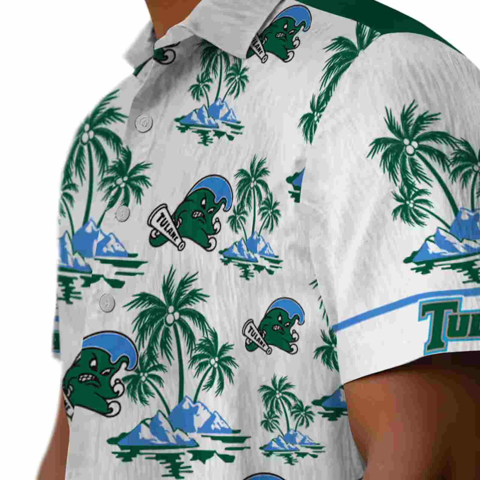 tulane green wave palm island print green white hawaiian shirt trendy