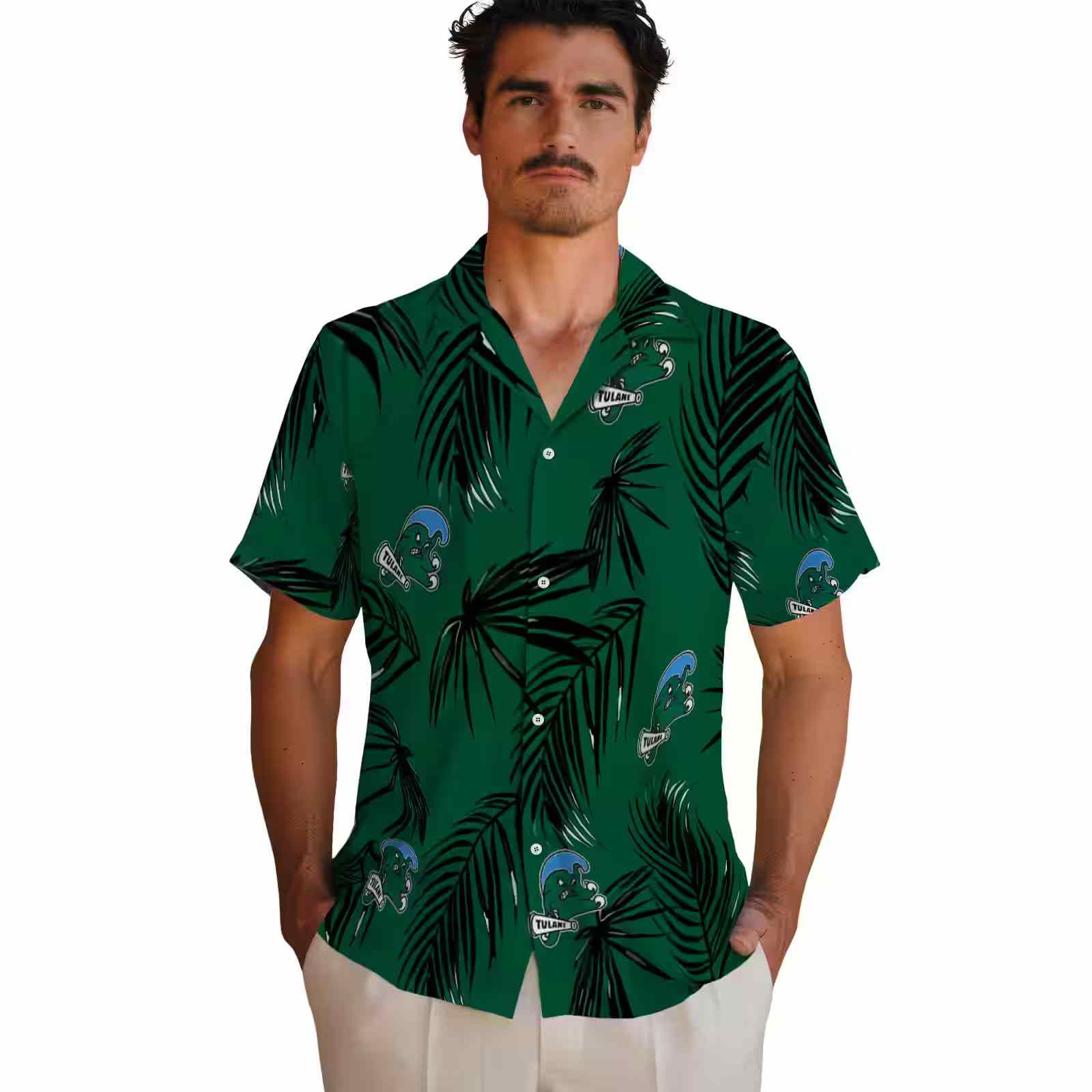 tulane green wave palm leaf green hawaiian shirt fashion forward