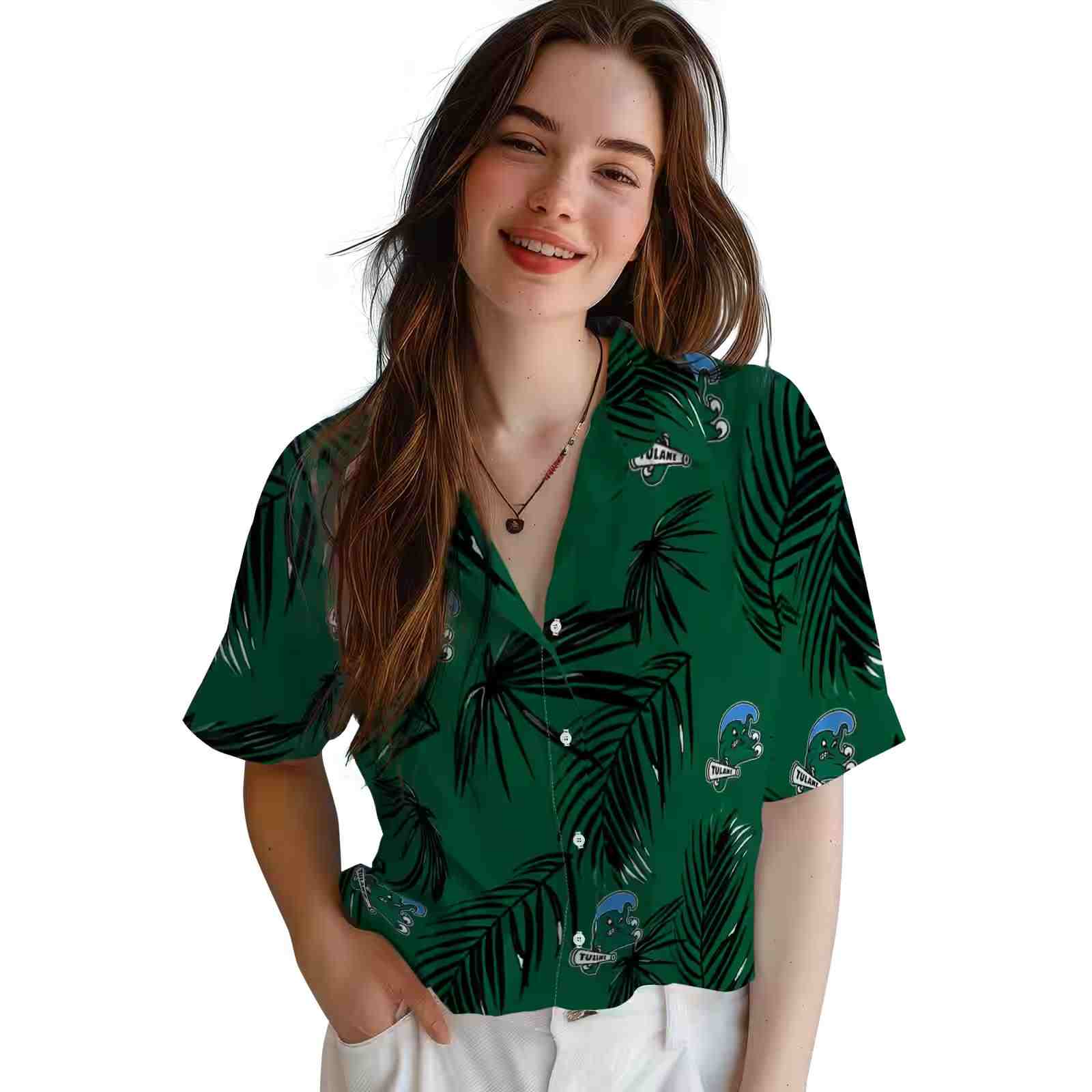 tulane green wave palm leaf green hawaiian shirt latest model