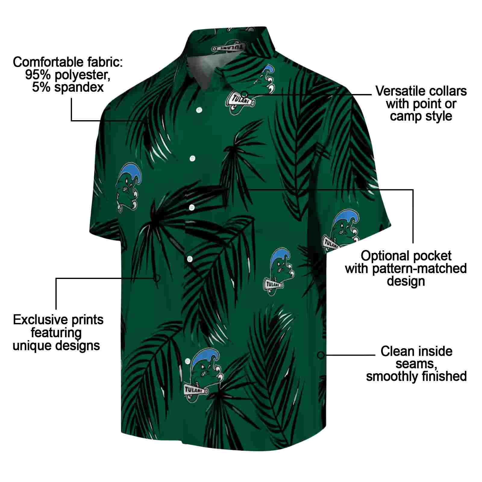 tulane green wave palm leaf green hawaiian shirt new arrival