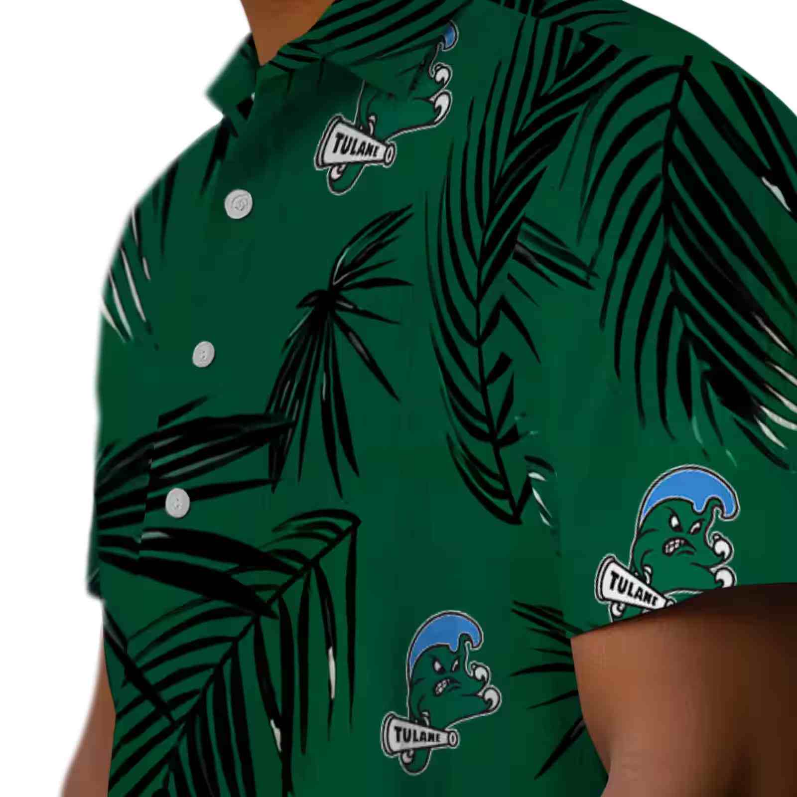 tulane green wave palm leaf green hawaiian shirt trendy