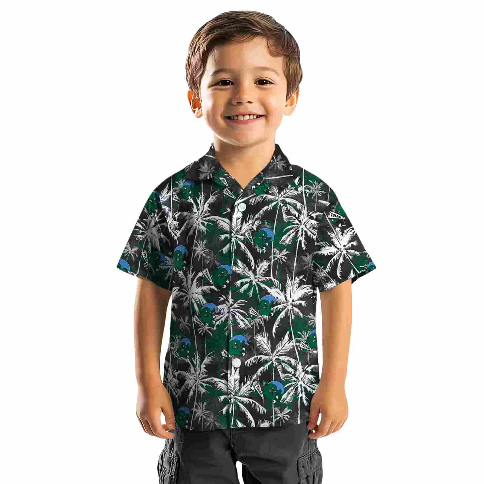 tulane green wave palm pattern green black hawaiian shirt top rated